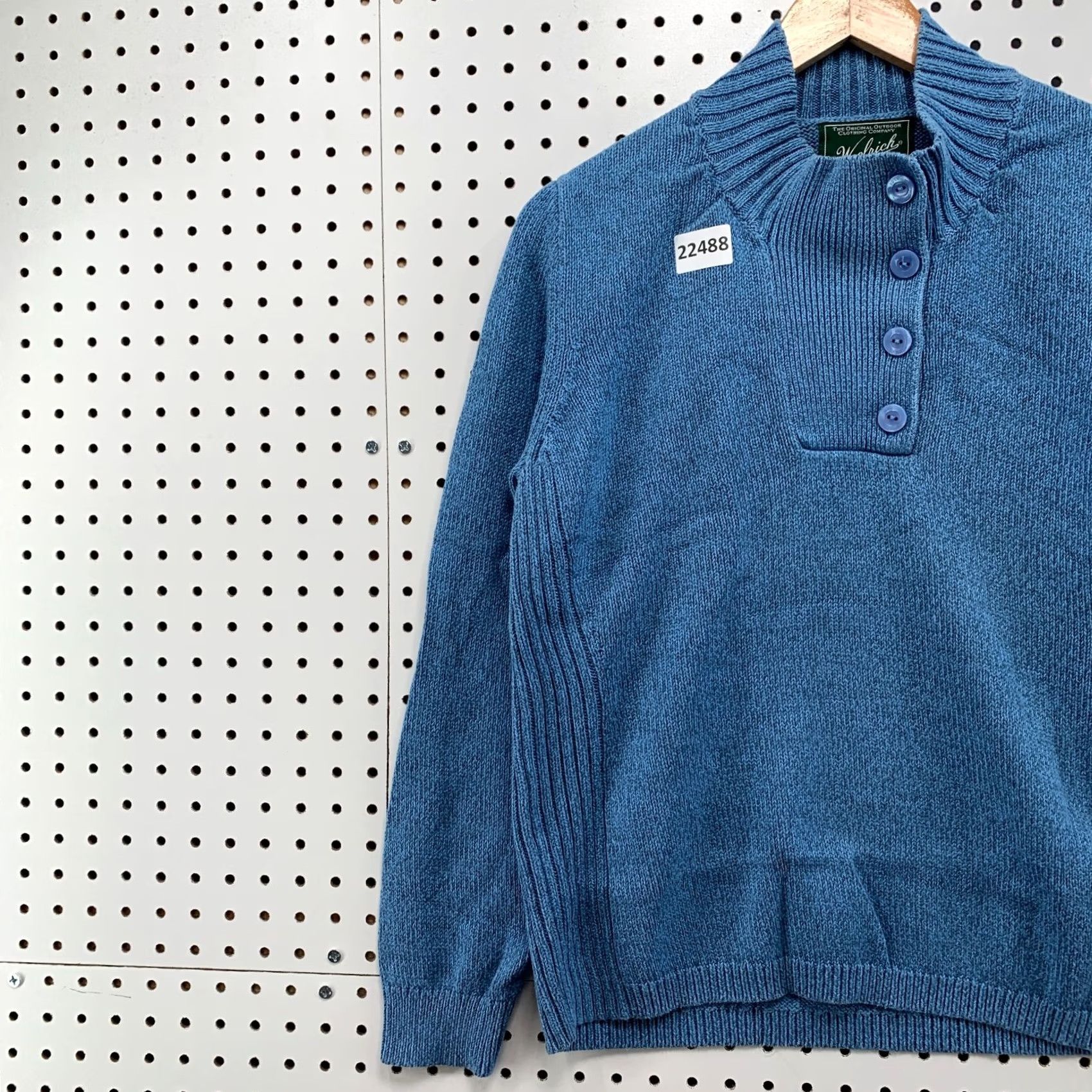 Vintage Woolrich Sweater Womens Medium Blue Knit Pullover Shawl Neck Button Fits 21x25 Size M / US 6-8 / IT 42-44 - 7 Thumbnail