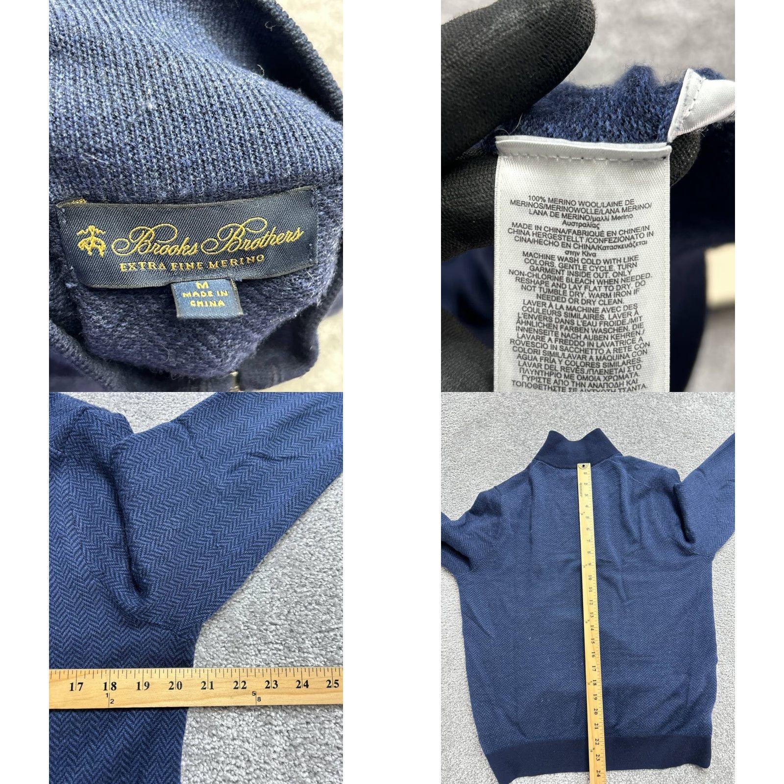Brooks Brothers Brooks Brothers Sweater Men Medium Blue Herringbone Merino Wool Knit Quarter Zip Size US M / EU 48-50 / 2 - 8 Thumbnail