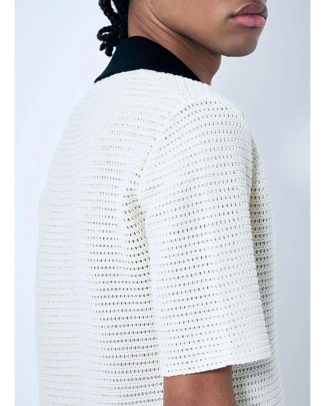 Jil Sander o1loc1c0426 Open Knit Polo Shirtin White/Black Size US L / EU 52-54 / 3 - 5 Thumbnail