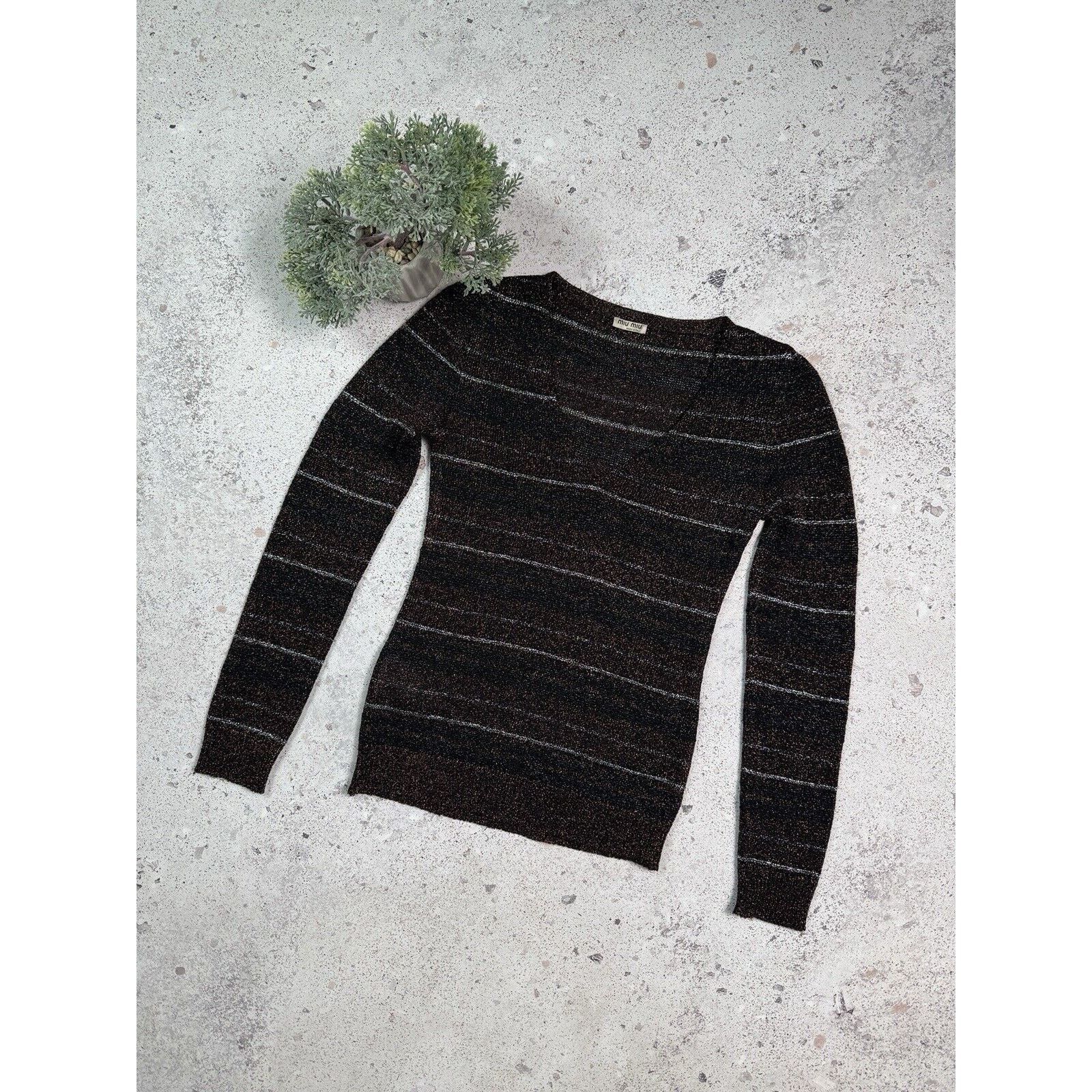Miu Miu Vintage MIU MIU Glitter Lurex V-neck Sweater Size 38 