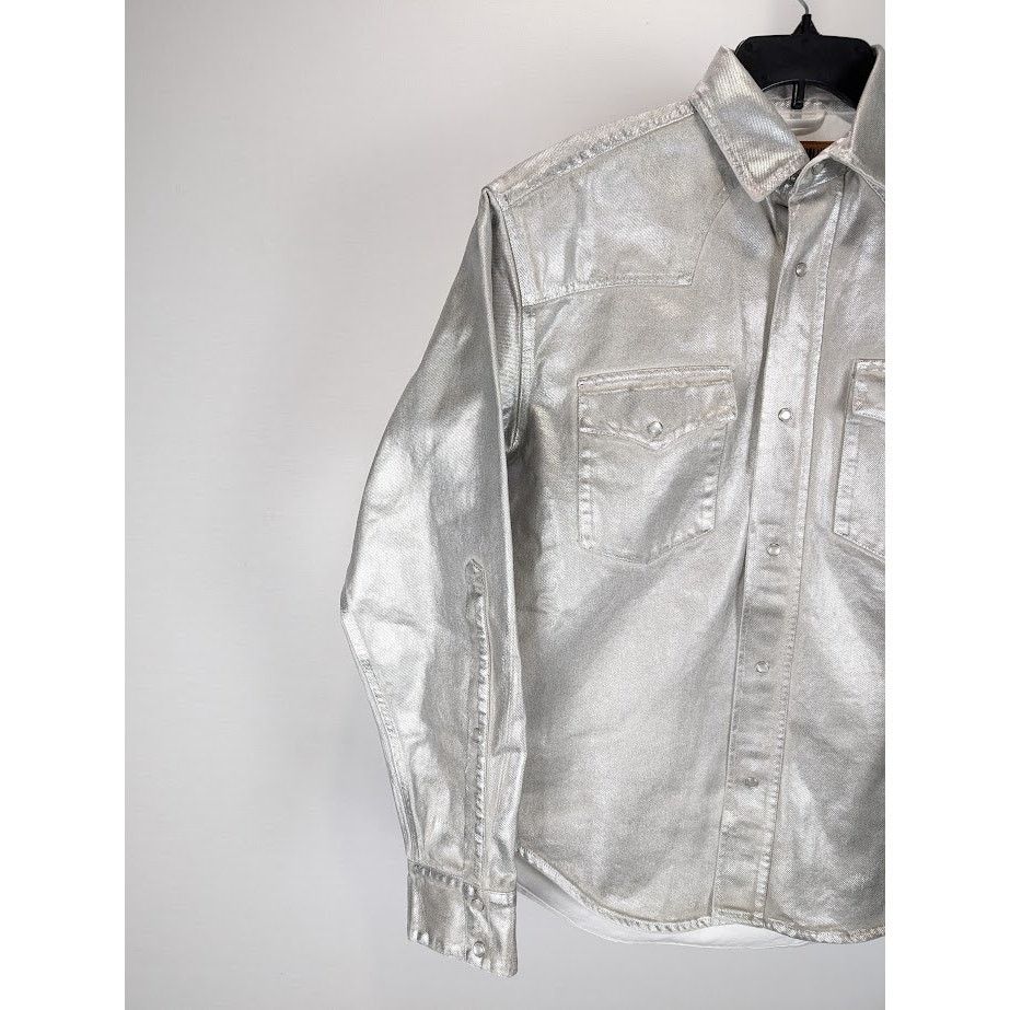 VTMNTS o1rshd1 Metallic Denim Shirt in Metallic Silver Size US M / EU 48-50 / 2 - 5 Thumbnail