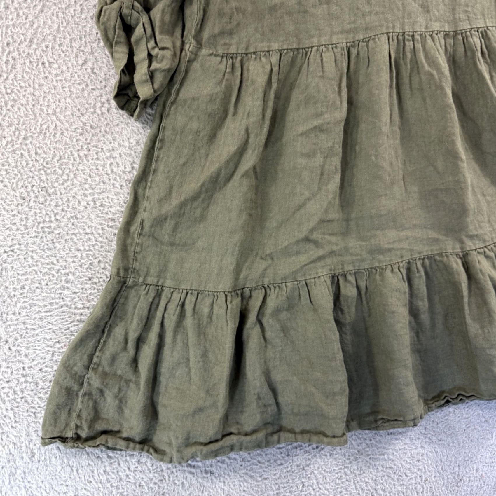 Vintage Bellambra Dress Women Medium Green Linen Trapeze Midi Boho Italy Violet 3/4 Sleeve Roll Tab Sleeve V-Neck Casual Travel Pattern Solid Lightweight Size M / US 6-8 / IT 42-44 - 3 Thumbnail
