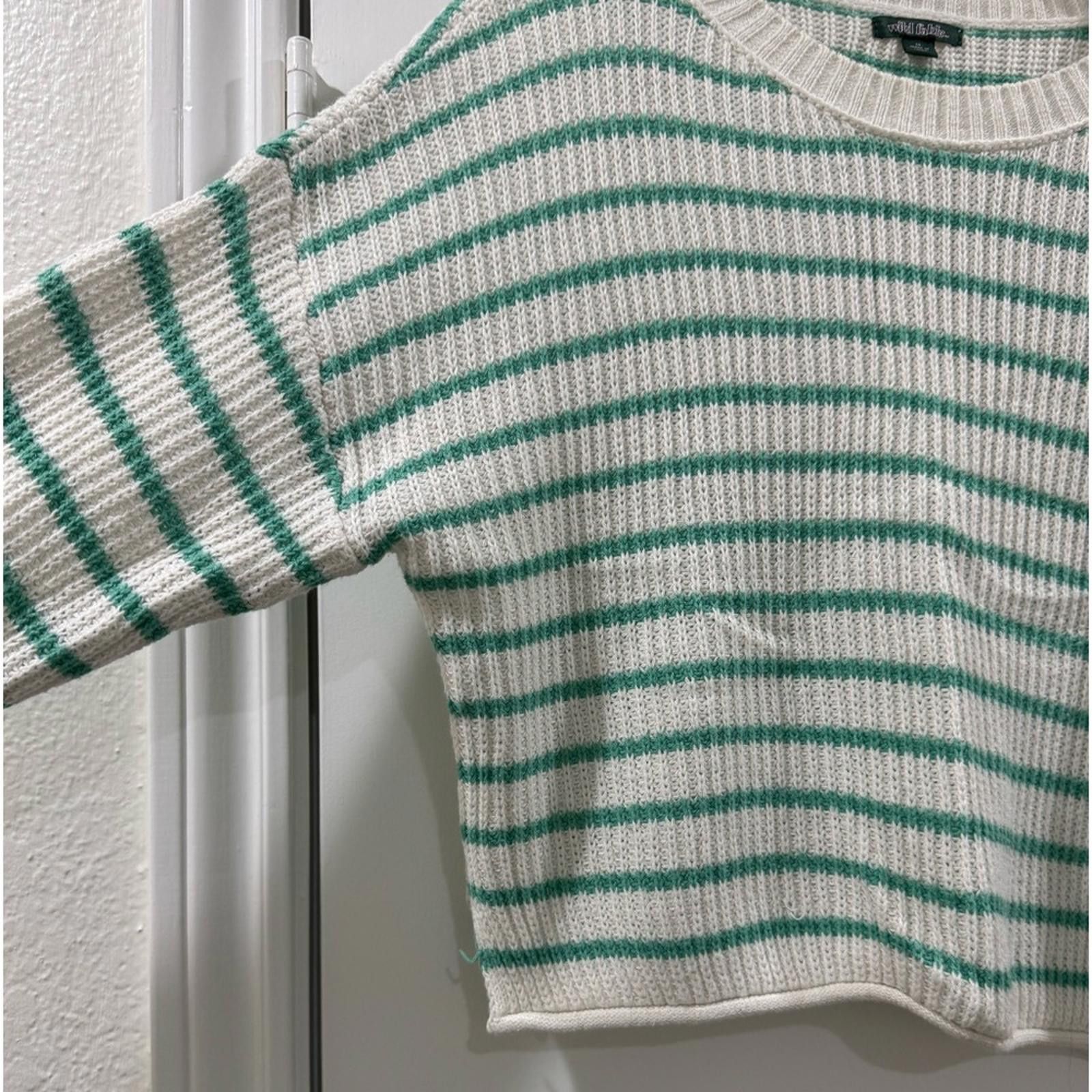 Designer Wild Fable White & Green Stripe Knit Sweater- Size Medium Size M / US 6-8 / IT 42-44 - 3 Thumbnail