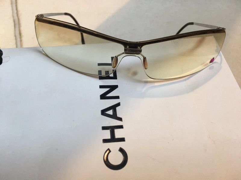 image of Chanel Sunglasses Rimless Rhinestone Shield Mask Ma039 in Beige, Men's