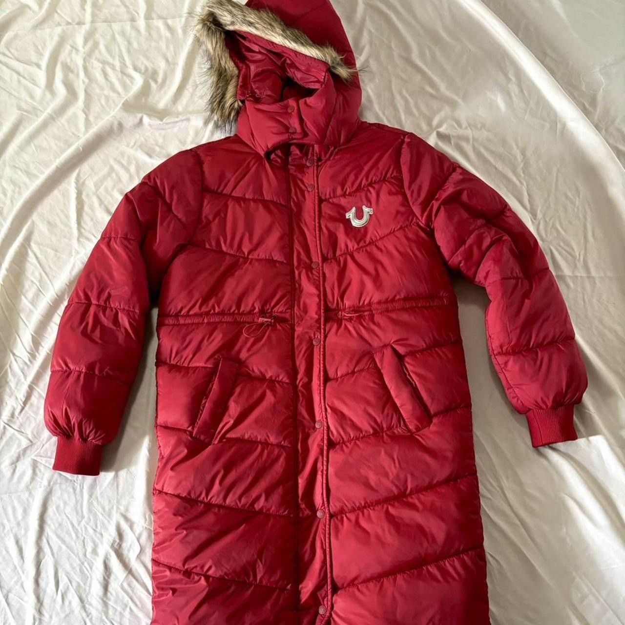 True Religion True Religion Red Longline Puffer Jacket Fur Hood Y2K Size S / US 4 / IT 40 - 1 Thumbnail