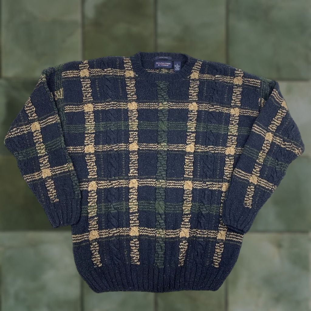 VINTAGE Roundtree & Yorke Sweater Adult XL Multicolor Plaid Pullover Crewneck Mens 90s