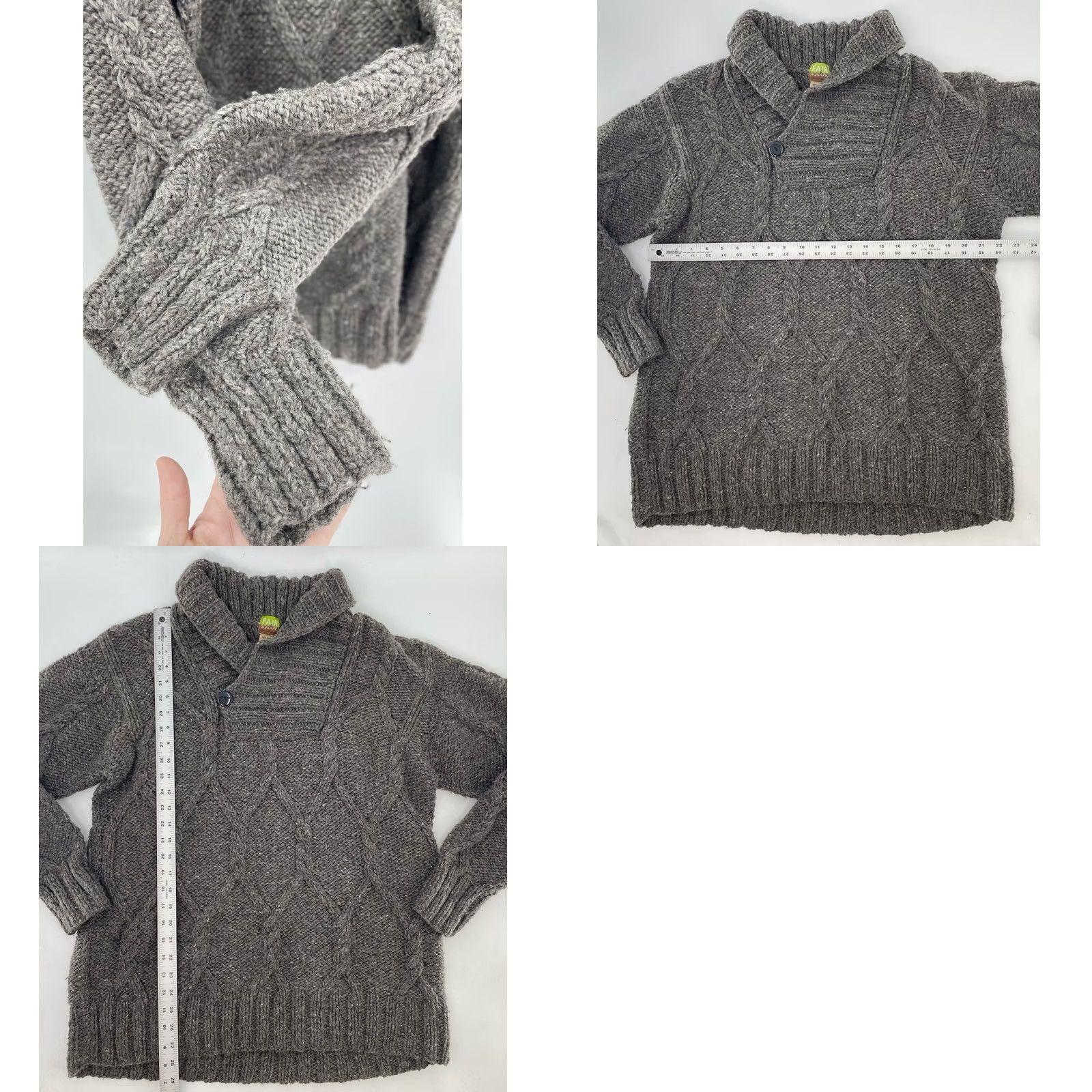 Vintage Fair & Square Sweater Womens Knit XL Heavyweight V-Neck Cable-Knit Wool Taupe Brown Flaw, Dry Clean Only - 100% Wool, Solid, Long Sleeve Pullover Size XL / US 12-14 / IT 48-50 - 8 Thumbnail