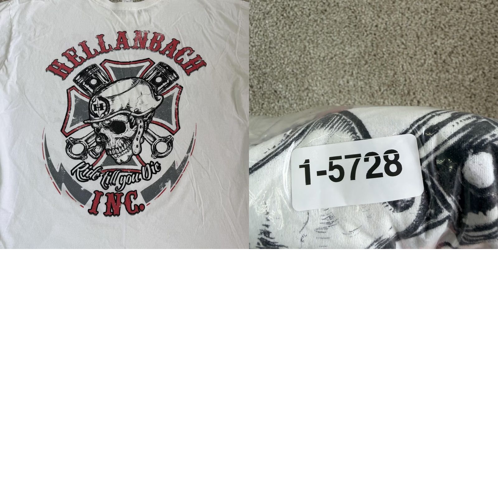 Gildan Hellanbach Shirt Mens 3XL White Motorcycle Skull Ride Till You Die Tee T-Shirt Size US XXL / EU 58 / 5 - 8 Thumbnail