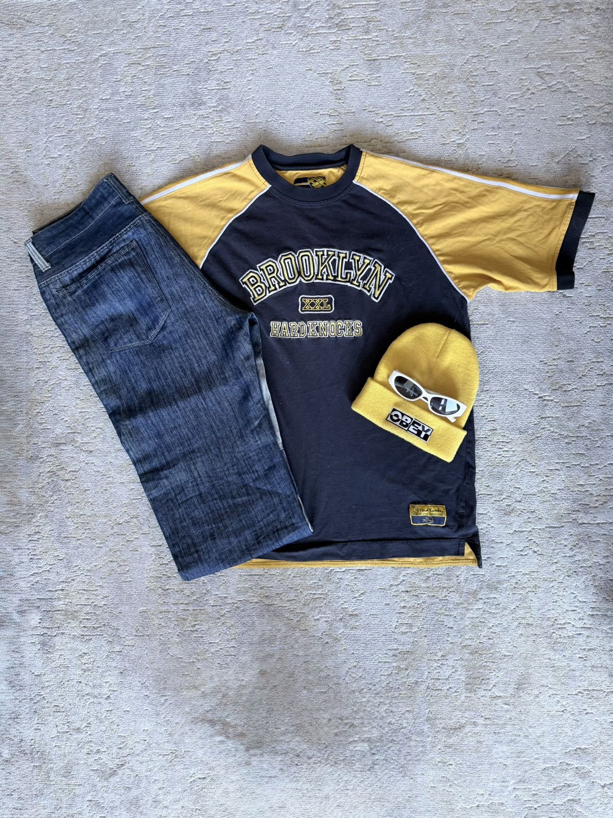 Other Y2K School of Hard Knocks Navy & Yellow Skater Brooklyn Tee Size US XL / EU 56 / 4 - 2 Thumbnail