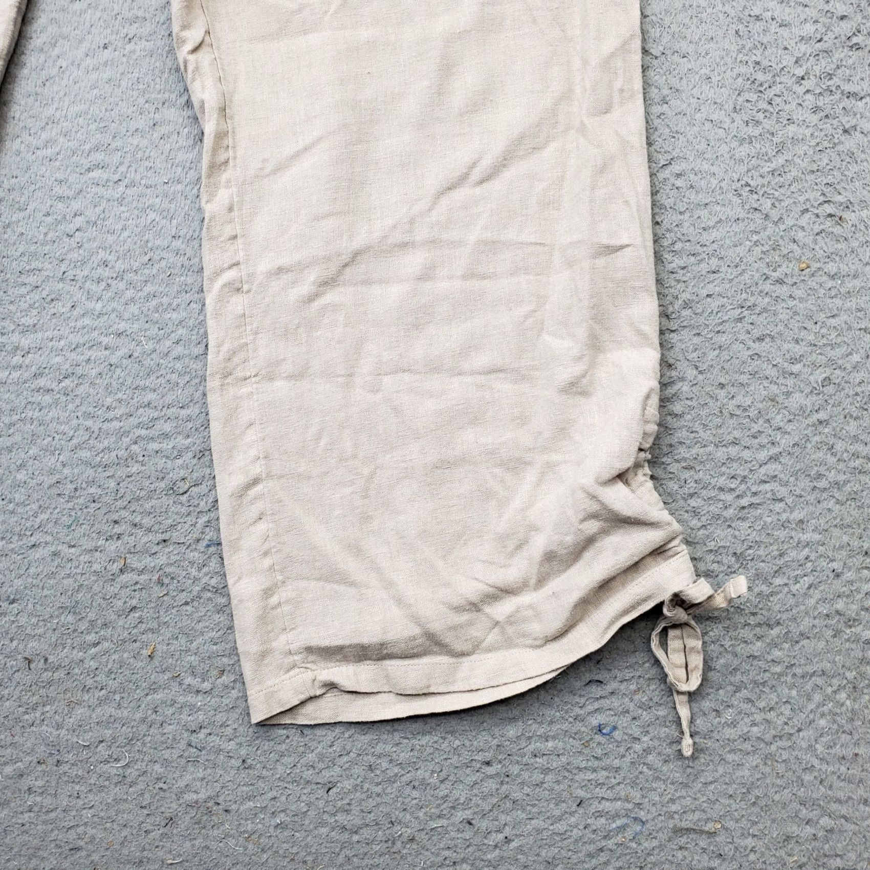 Vintage D&Co. Naturals Pants Womens XL Tan Linen Tie Ankle Elastic Waist Patch Pockets Size 40" / US 18 - 6 Thumbnail