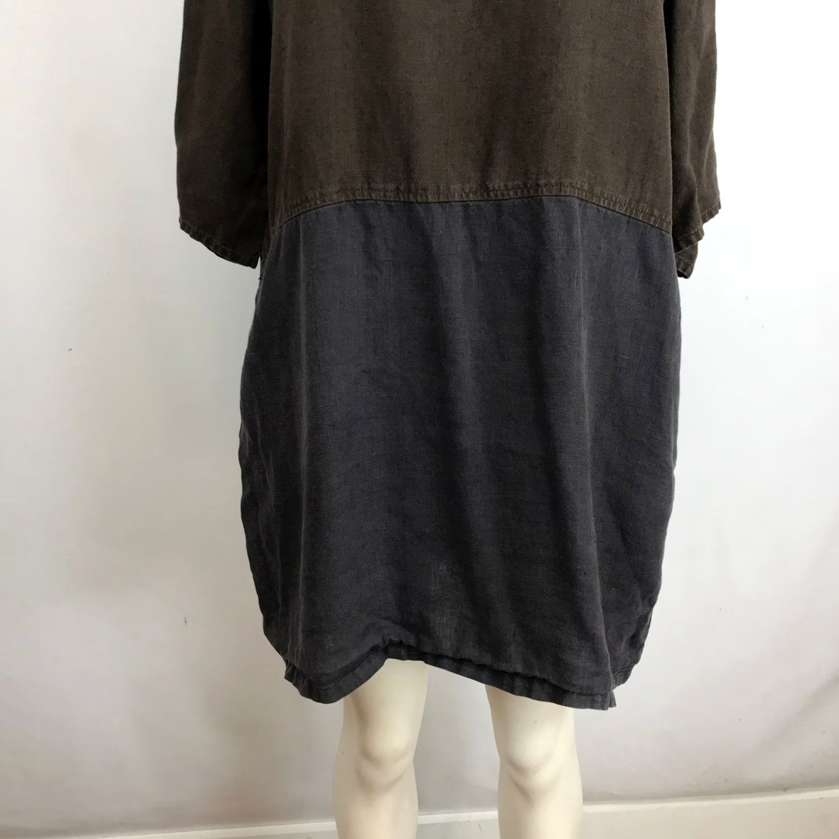 Vintage fog linen work Linen Dress Midi Casual V-Neck Brown 3/4 Sleeve Women Size ONE SIZE - 3 Thumbnail