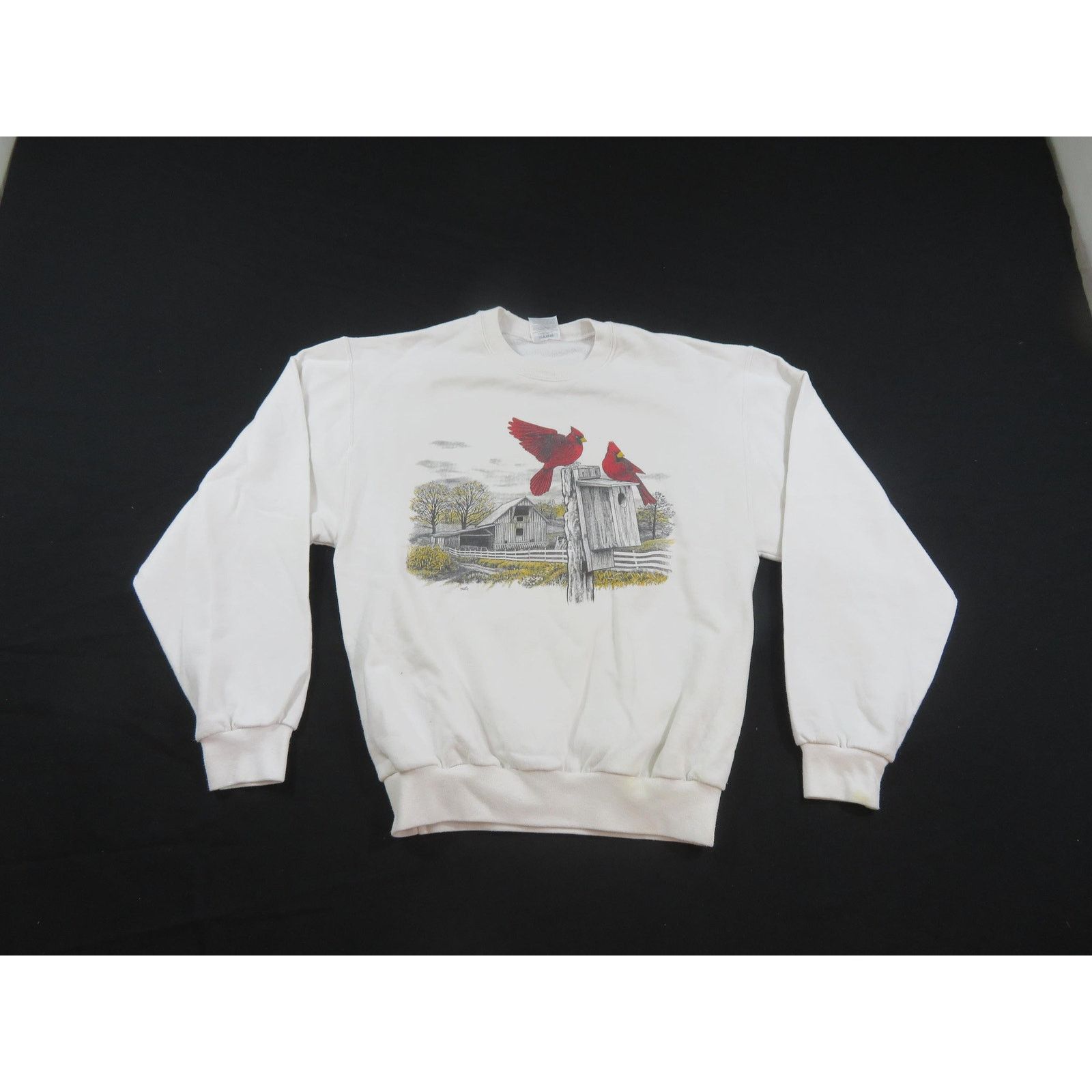 Jerzees Cardinal Sweatshirt, Bird Birdhouse Farm, White Sz M 1990s Size US M / EU 48-50 / 2 - 1 Thumbnail