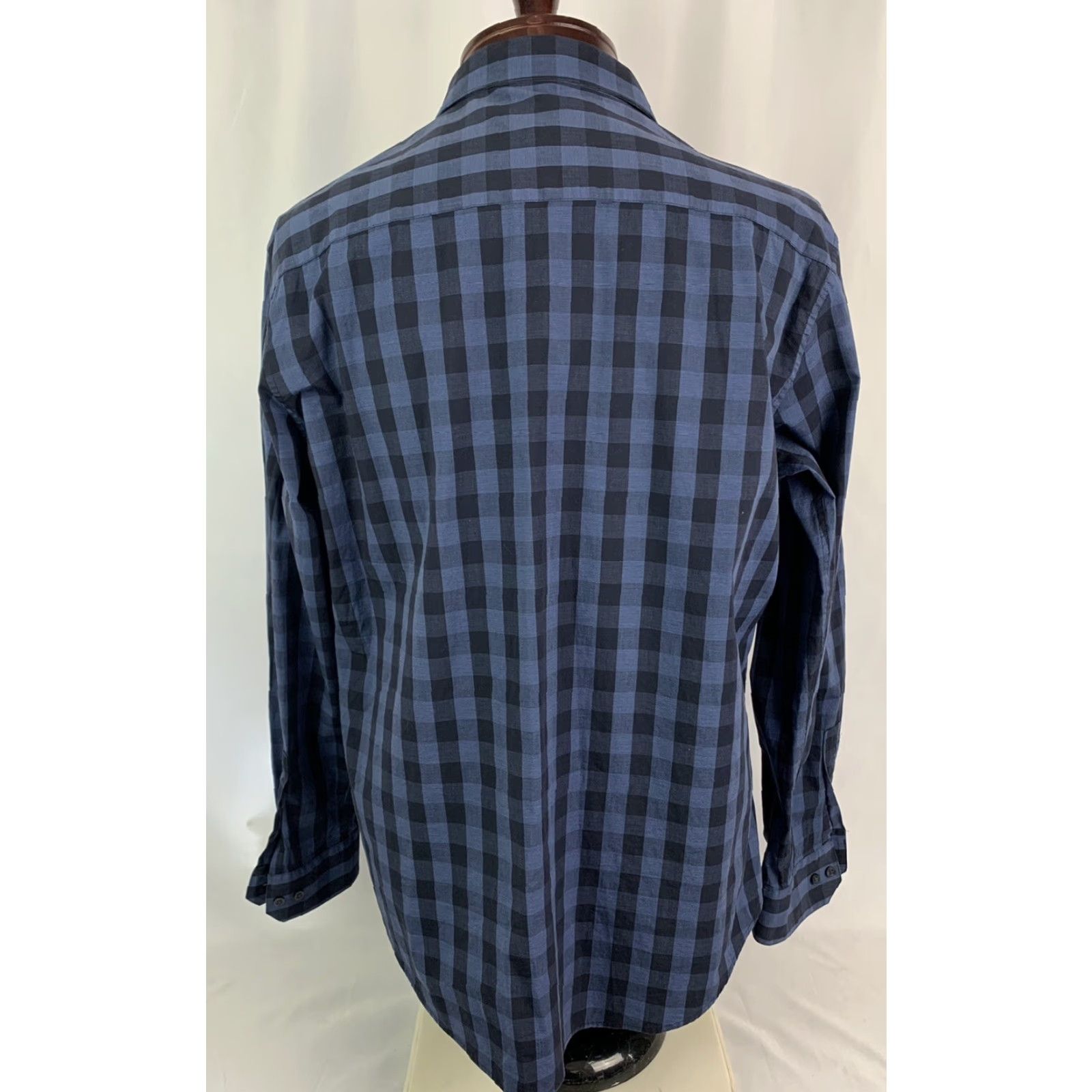 Alfani VINTAGE Large Alfani Slim Fit Stretch Long Sleeve Button Up Blue Plaid Check Dress Shirt Size 42R - 4 Thumbnail