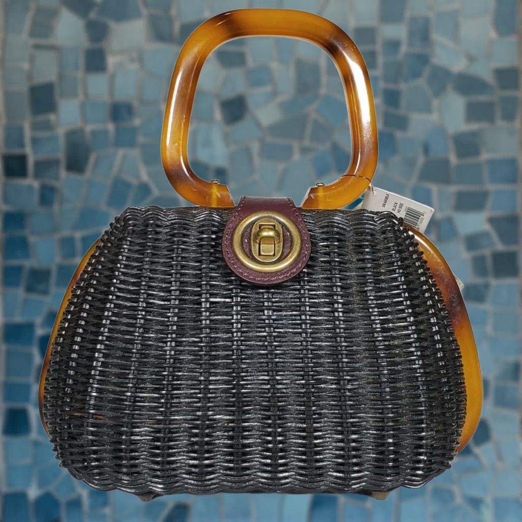 Vintage VINTAGE Hobo International Charm Black Woven Wicker Top Handle Purse Leather Flap New Size S / US 4 / IT 40 - 1 Thumbnail