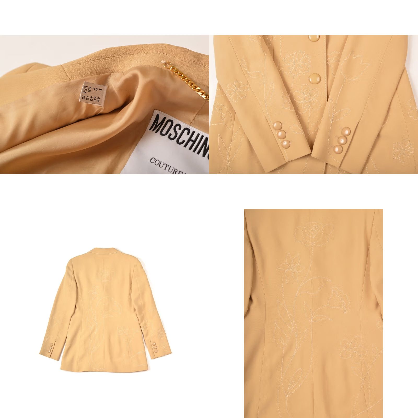 Moschino VINTAGE Moschino Couture Beige Blazer Jacket Embroidered Flowers Women Size 10 USA 10 Size L / US 10 / IT 46 - 8 Thumbnail