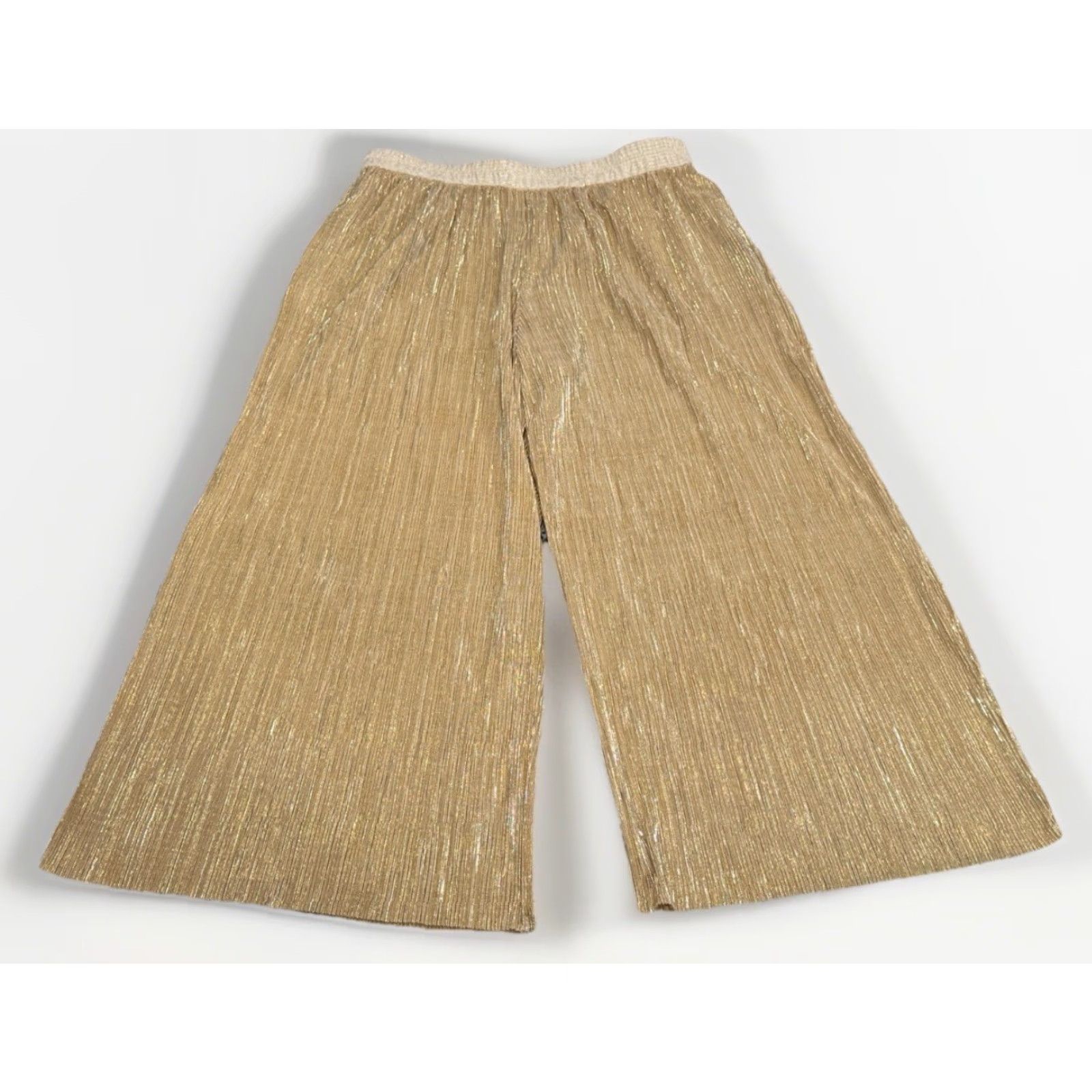 Anthropologie Anthropologie Elevenses Elastic Waist Pull On Metallic Crop Pants Beige M Women Wide-Leg Cropped Pleated Summer Casual Womens Size 32" / US 10 / IT 46 - 3 Thumbnail