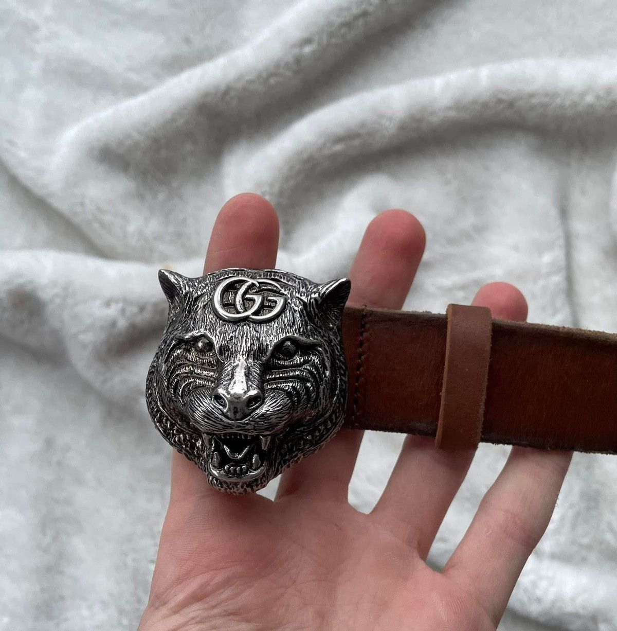 Gucci Gucci Gucci Tiger Brown Belt Leather Belt Size 44 - 2 Thumbnail