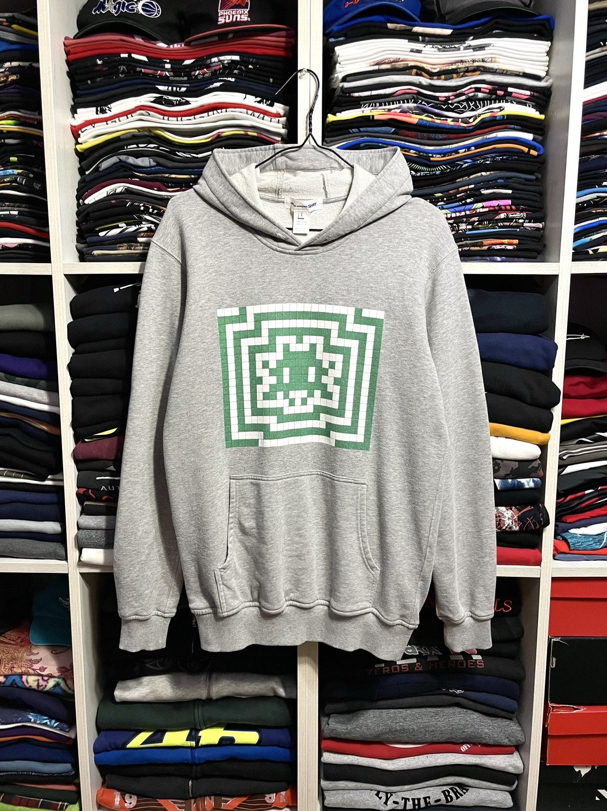 Comme Des Garcons Shirt Invader Art Pixel Hoodie Size L Gray
