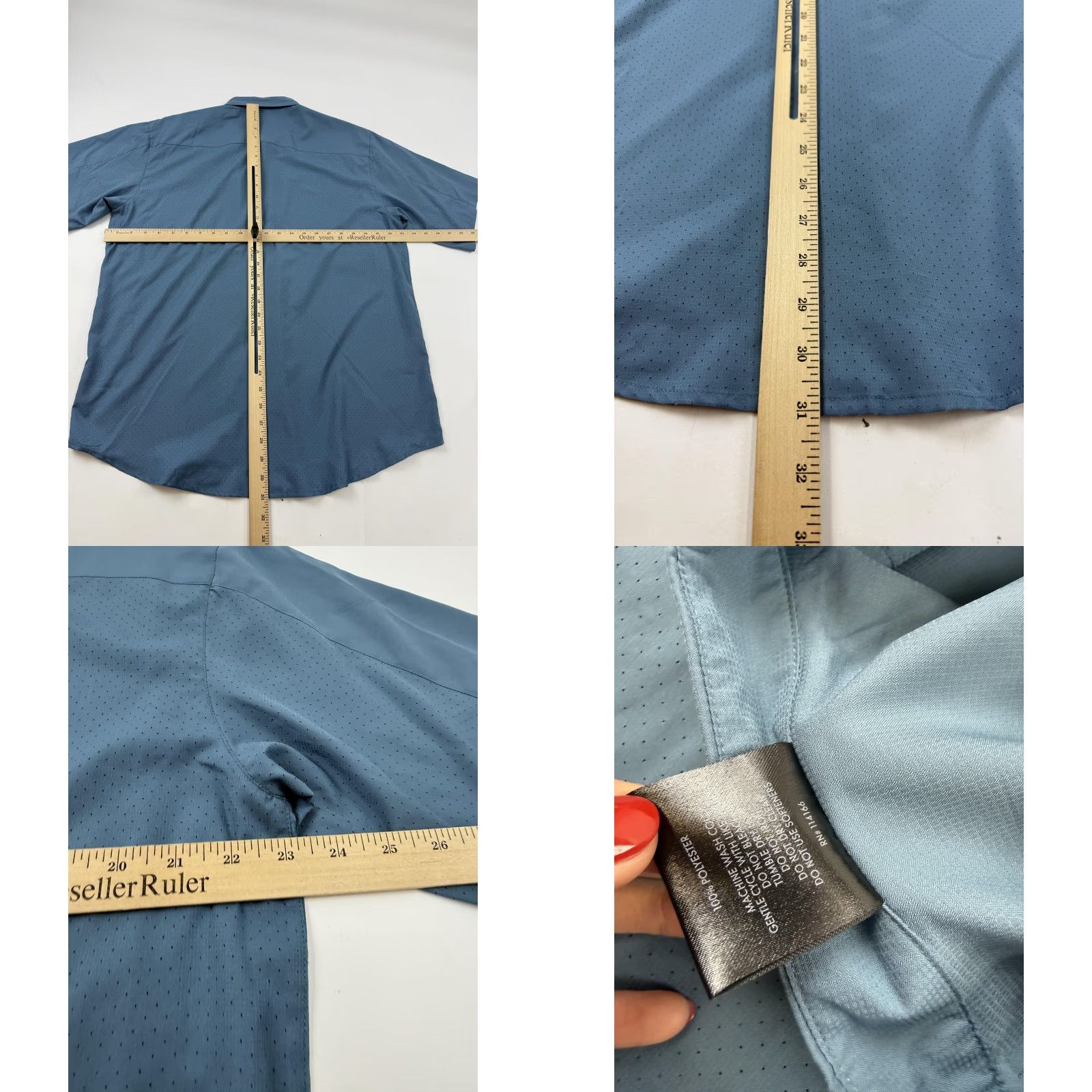Vintage Veil Camo Shirt Mens Large Blue Solid Short Sleeve Button Front Travel Outdoor Size US L / EU 52-54 / 3 - 8 Thumbnail