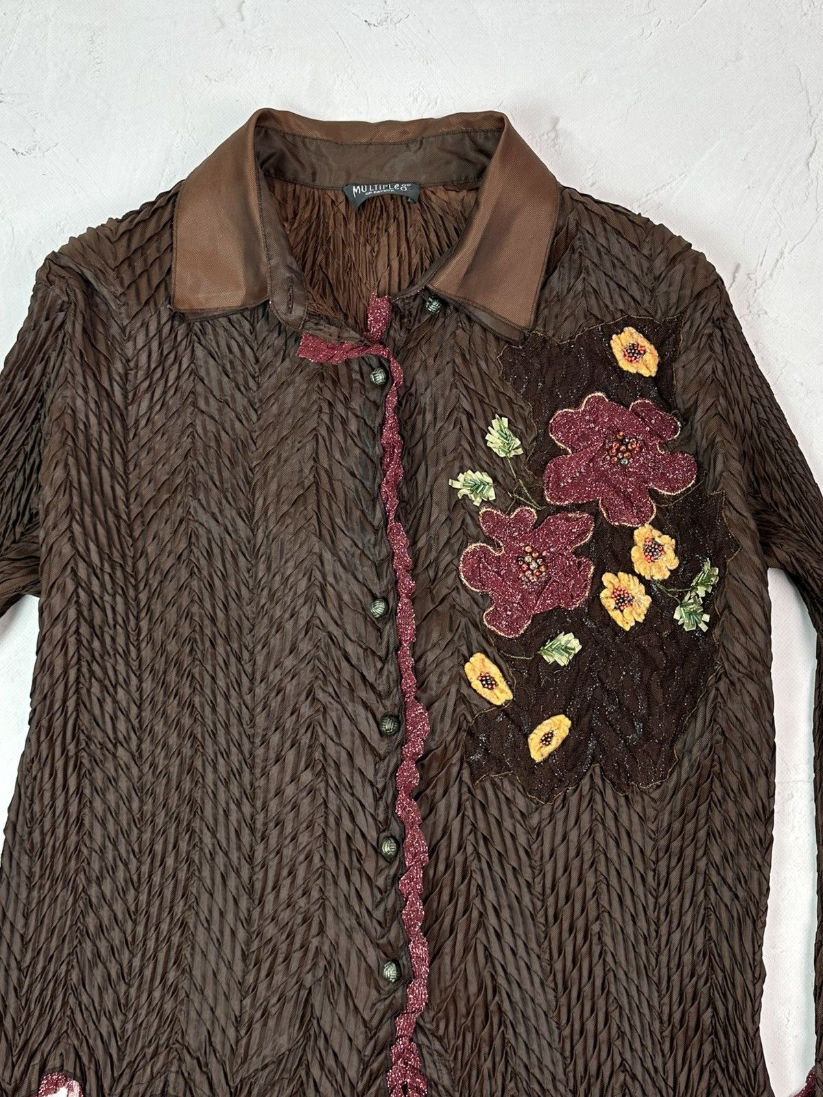 Vintage Vintage Pleated Brown Long Sleeve Shirt Size M / US 6-8 / IT 42-44 - 4 Thumbnail