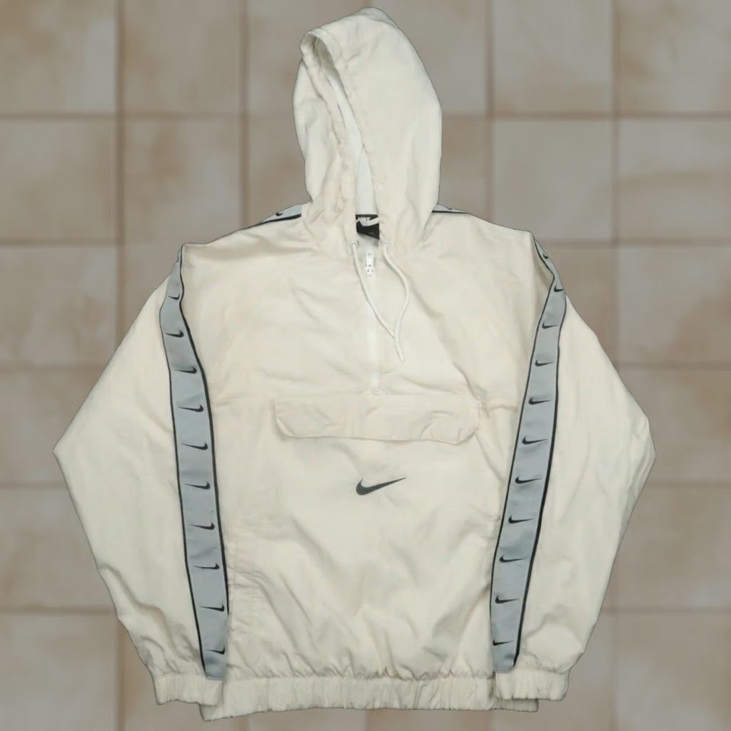 Nike Nike Jacket Mens S White NSW Big Swoosh Woven Pullover Zip Hooded Pockets 1/4 Zip Windbreaker Softshell Regular Casual Sportswear Size US S / EU 44-46 / 1 - 1 Thumbnail