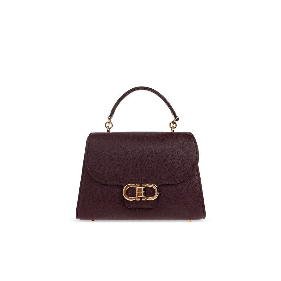 Salvatore Ferragamo FERRAGAMO Double Gancini Plum Top Handle Bag New & Authentic Size ONE SIZE - 1 Thumbnail