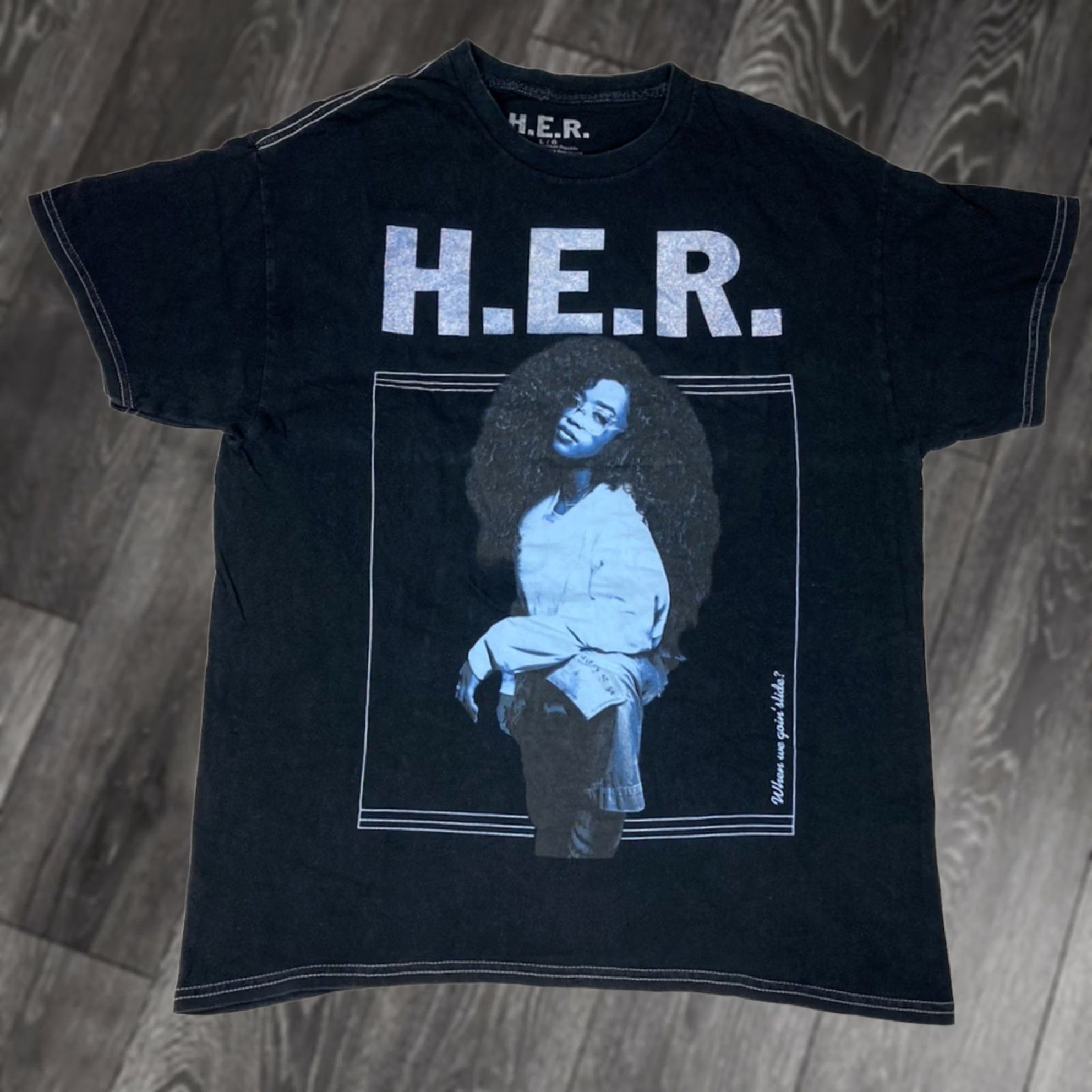 Vintage VINTAGE H.E.R. When We Goin Slide Graphic T-shirt Men Large Black Short Sleeve Music Size US L / EU 52-54 / 3 - 1 Thumbnail