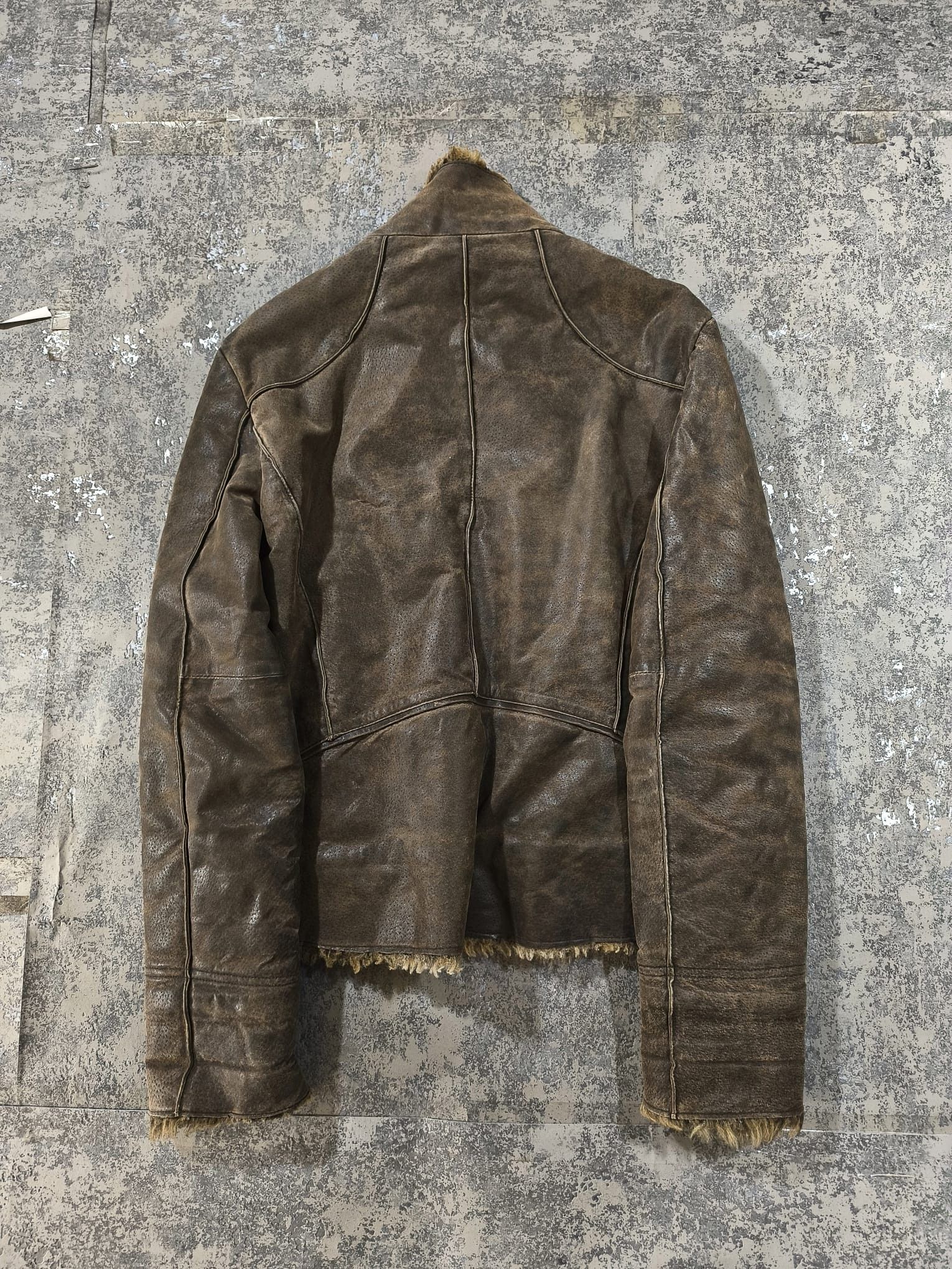Genuine Leather moto highcollar distressed pigskin leather fauxfur jacket Size M / US 6-8 / IT 42-44 - 13 Thumbnail
