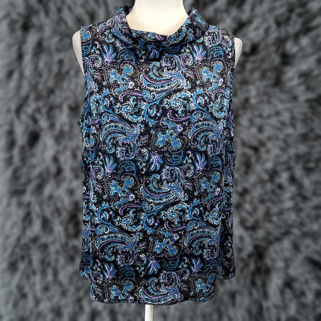 Talbots Talbots Blouse Top Womens 12 Sleeveless Funnel Neck Polyester Multicolor Classic Paisley Shirt Size XL / US 12-14 / IT 48-50 - 1 Thumbnail