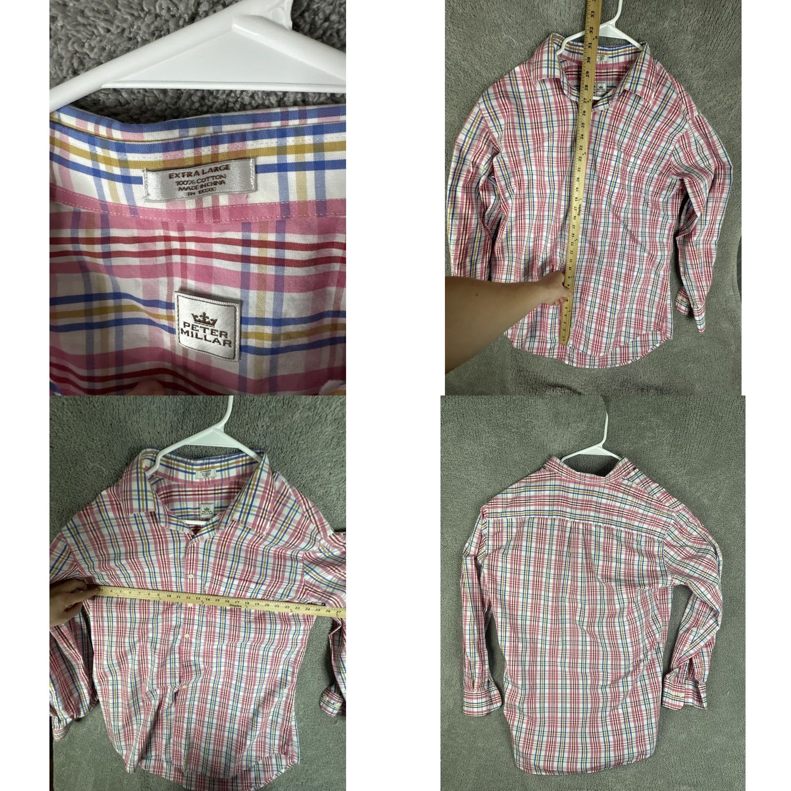 Peter Millar Peter Millar Shirt Mens XL Pink Blue Plaid Button Front Long Sleeve Cotton Size US XL / EU 56 / 4 - 8 Thumbnail