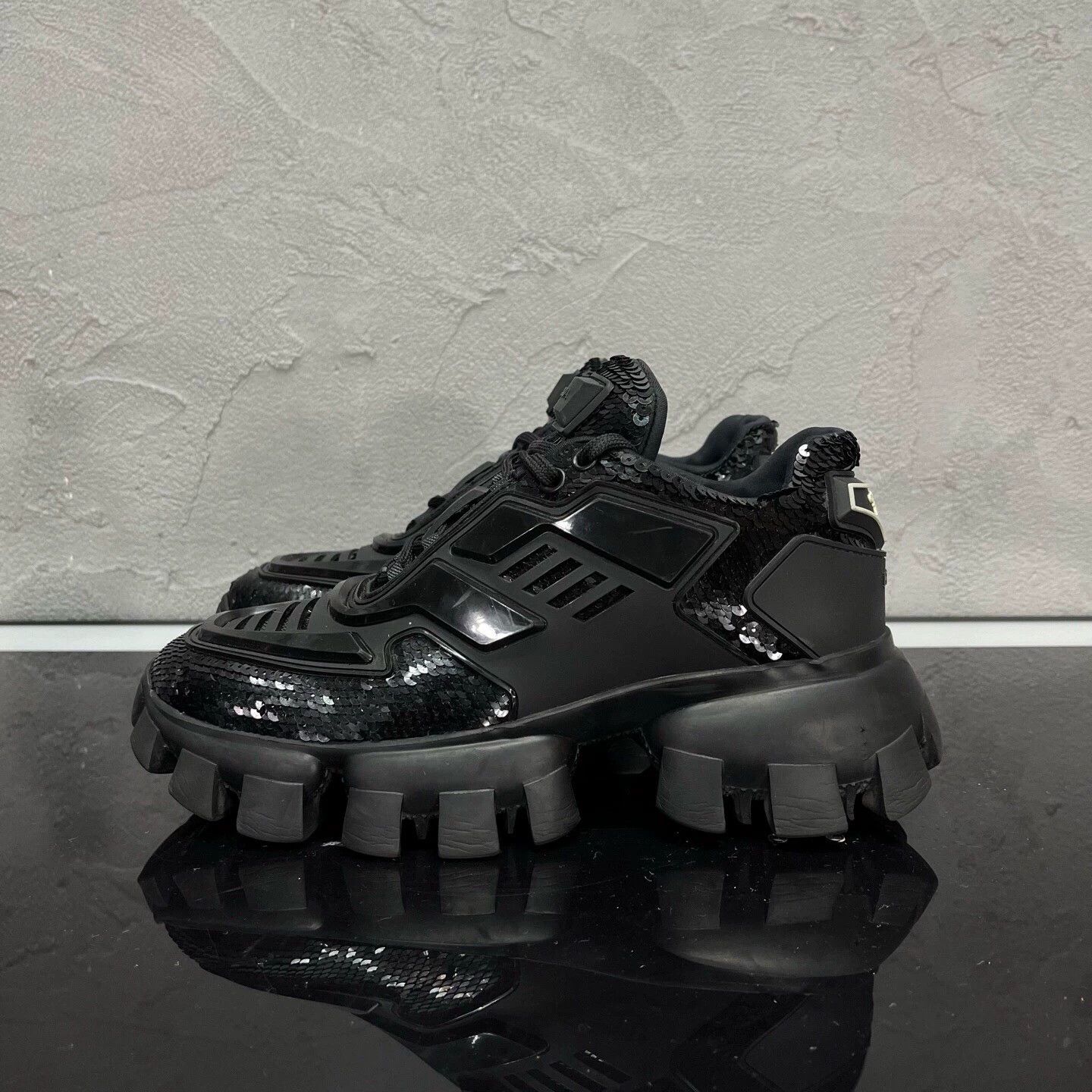 Prada Prada Sequined Platform Zigzag-Sole Sneakers 99 New 37 Size US 6 / IT 36 - 4 Thumbnail