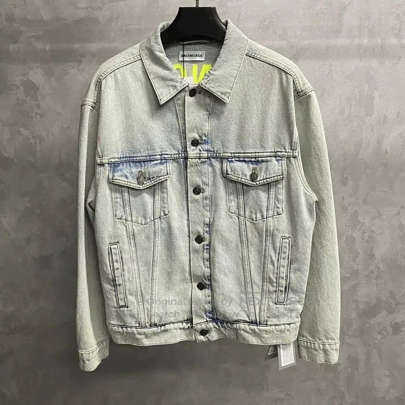 Balenciaga Balenciaga Collar Green Embroidery Pattern Logo Denim Jack Size 4XL / US 24-26 - 2 Thumbnail