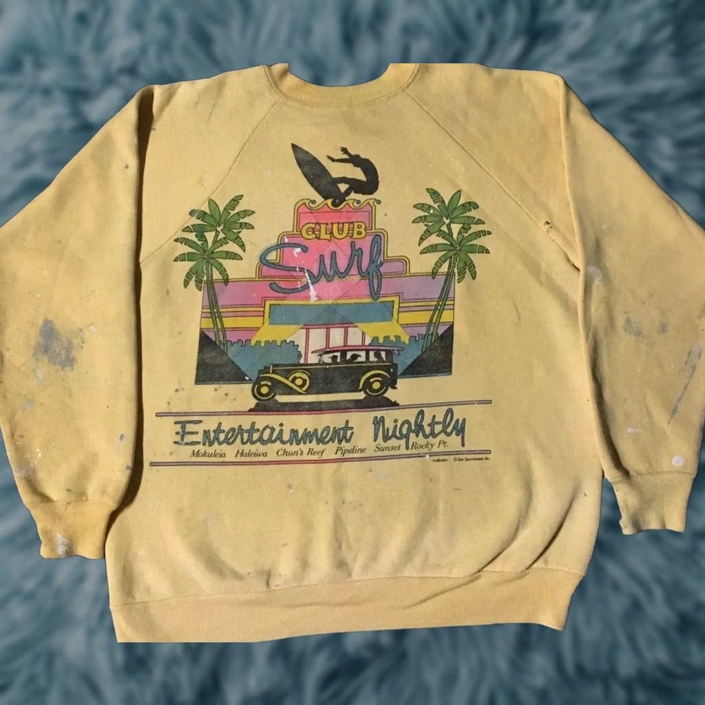 Quiksilver Vintage 80s Surf Thrashed Distress Sweatshirt XS Yellow - Striped - Quiksilver Size US XS / EU 42 / 0 - 1 Thumbnail