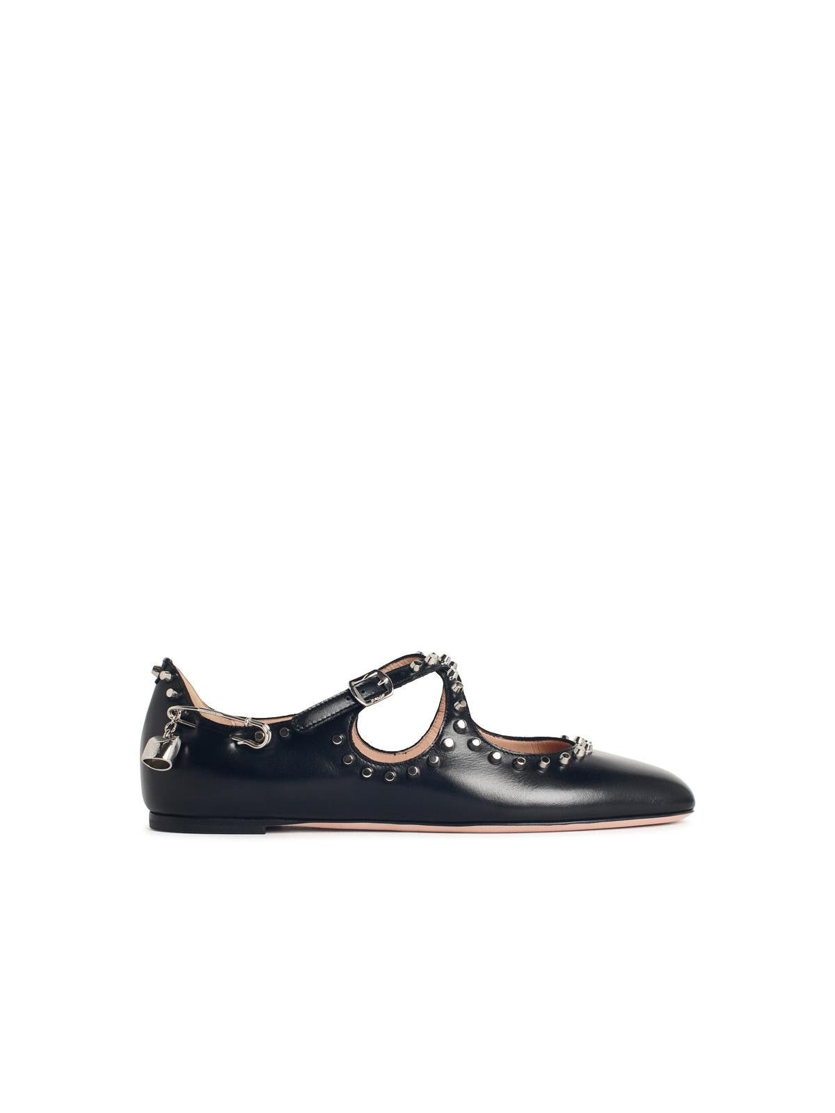 Bally BALLY 'Ballyrina' Black Leather Ballet Flats With Studs Size US 7 / IT 37 - 1 Thumbnail