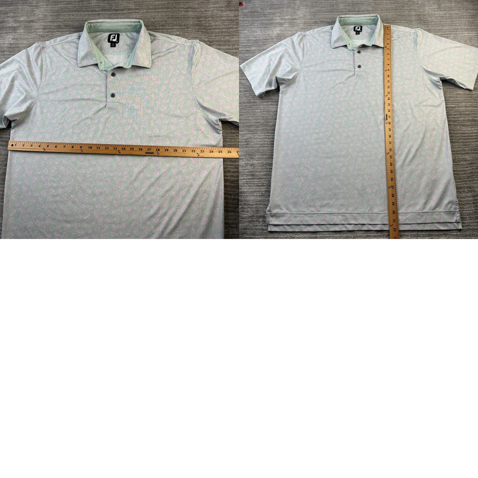 Footjoy FootJoy Polo Shirt Mens XL Green All Over Floral Print Golf Performance Short Sleeve Shirt Regular Fit Size US XL / EU 56 / 4 - 8 Thumbnail