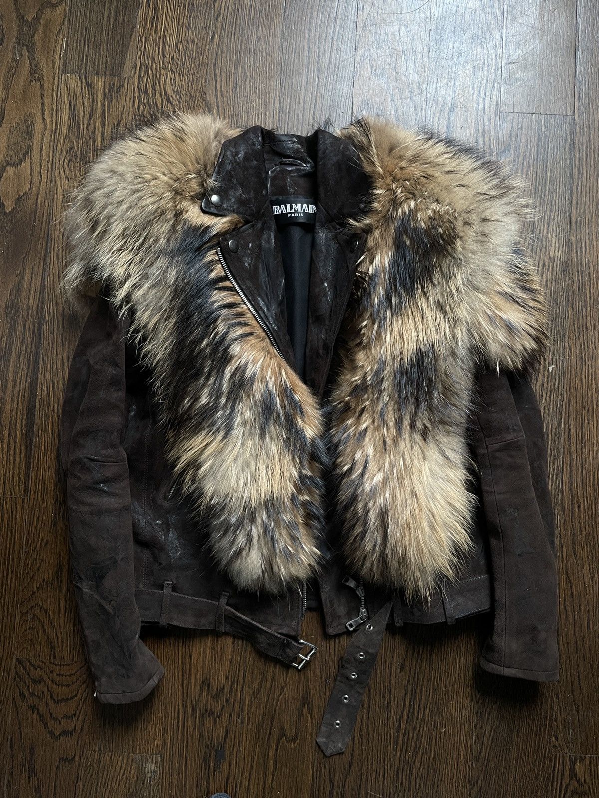 image of Balmain Decarnin Aw10 Finn Raccoon Goat Skin Jacket 12500$ in Brown, Men's (Size Small)