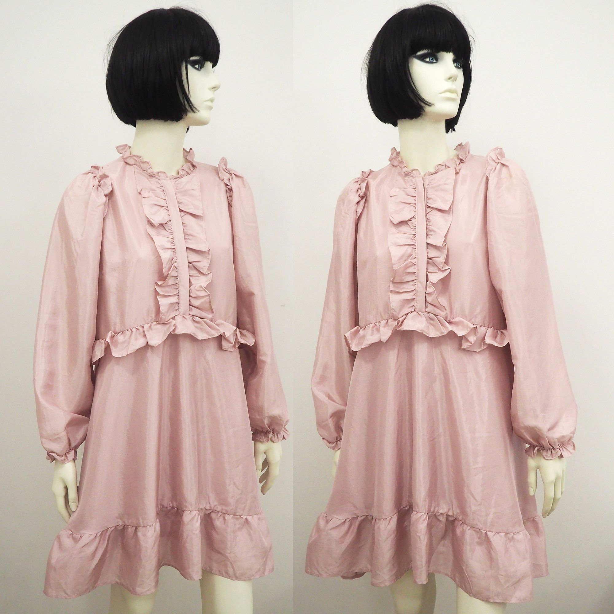 Vintage Neo Noir Zinka ruffle Kawai mini dress in pink rose S Size S / US 4 / IT 40 - 6 Thumbnail