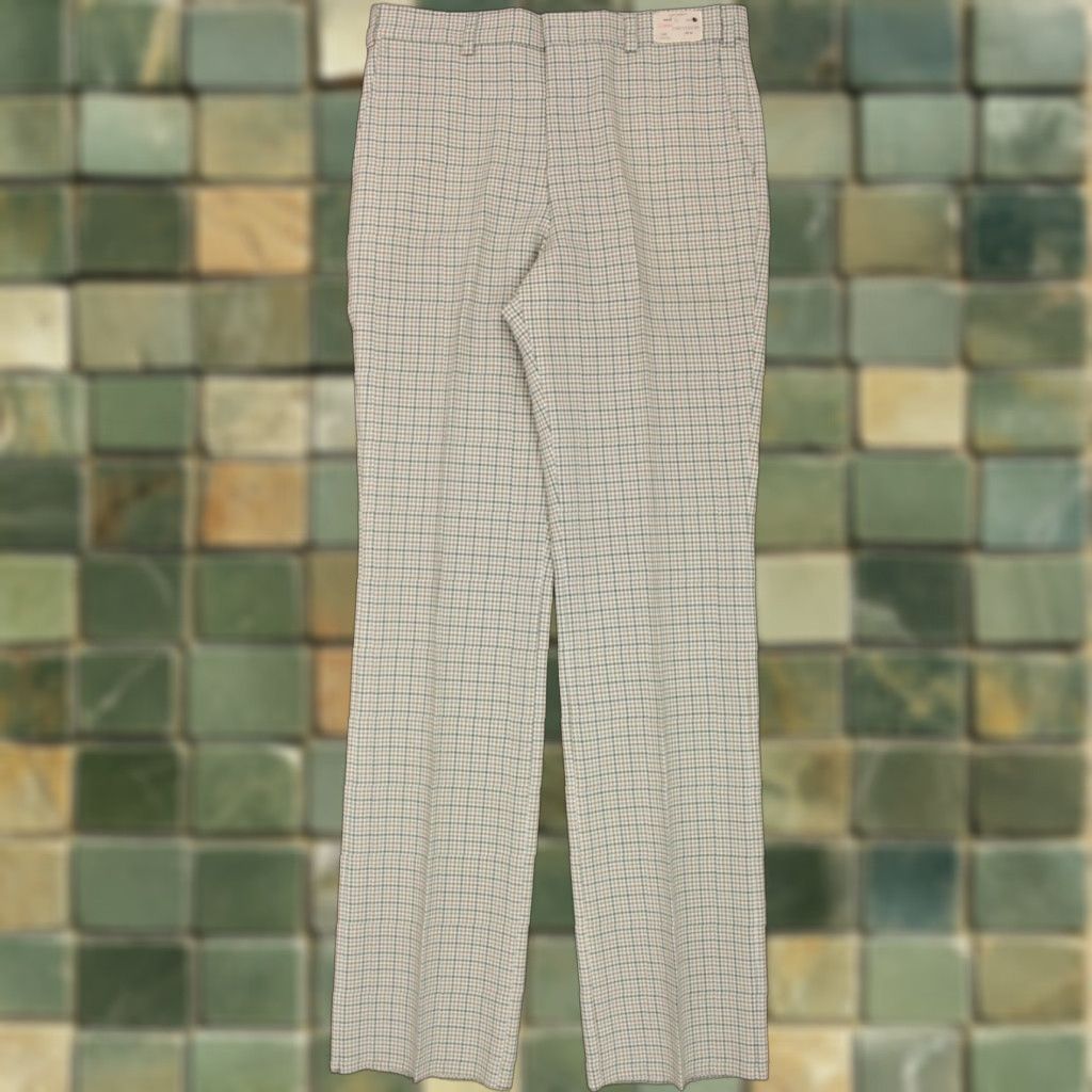 Vintage VINTAGE Men's NOS VTG 1970s White & Green Plaid Golf Pants Sz 36x37.5 70s Polyester Green 36 49" Inseam Golf Mens Size US 36 / EU 52 - 1 Thumbnail
