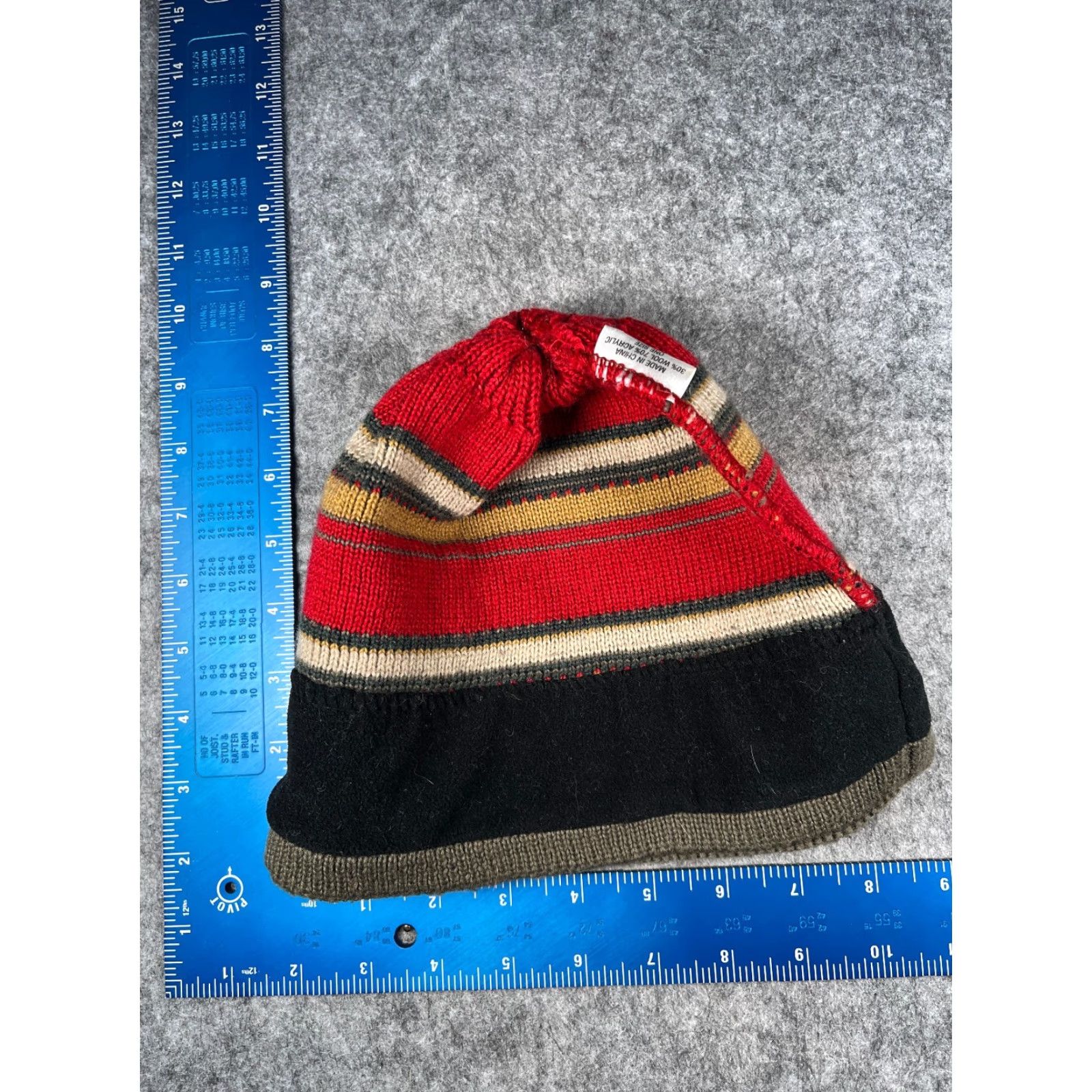 Vintage Beanie Toque Adult One Size Red Beige Stripe Knit Lined Wool Blend Tassel Hat Men Wool Knit Beanie Striped Outdoor Casual Winter 90s Size ONE SIZE - 5 Thumbnail