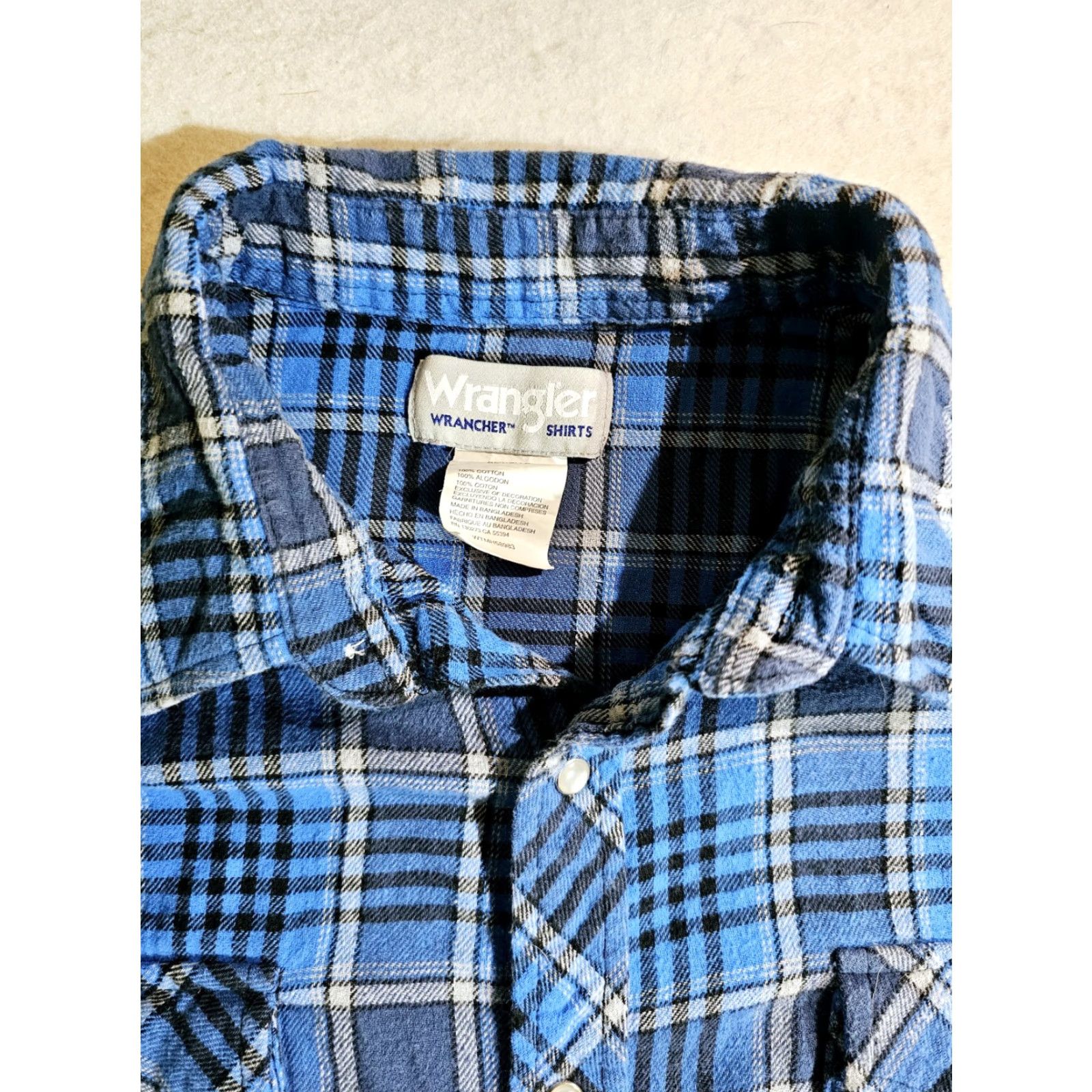 Wrangler VINTAGE Wrangler Wrancher Mens 100% Cotton Plaid Pearl Snap Western Shirt XL Blue Mens Size US XL / EU 56 / 4 - 3 Thumbnail