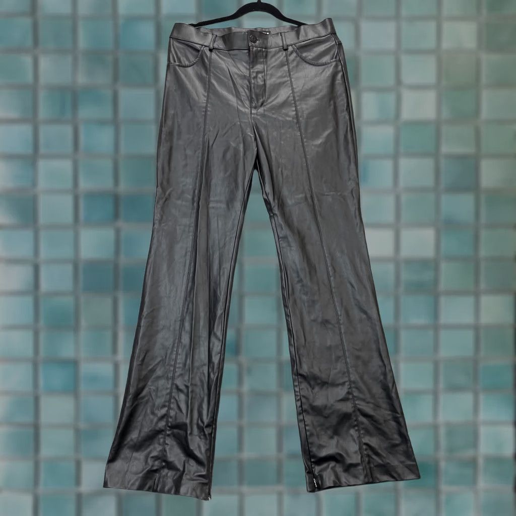 Zara Zara Pants Womens XL Black Flared Leg Leather Fleece Lined Ankle Zip Size 24" / US 00 / IT 34 - 1 Thumbnail