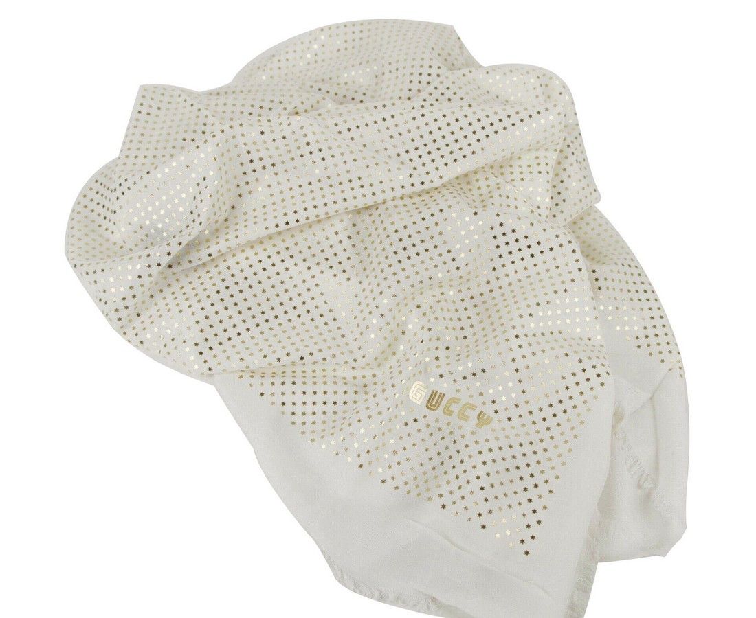 Gucci Women's White Modal / Cashmere "GUCCY" Star Print Large Size ONE SIZE - 1 Thumbnail
