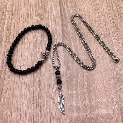 VIBE Beaded Bracelet + Charm Feather Pendant Necklace Size ONE SIZE - 2 Thumbnail