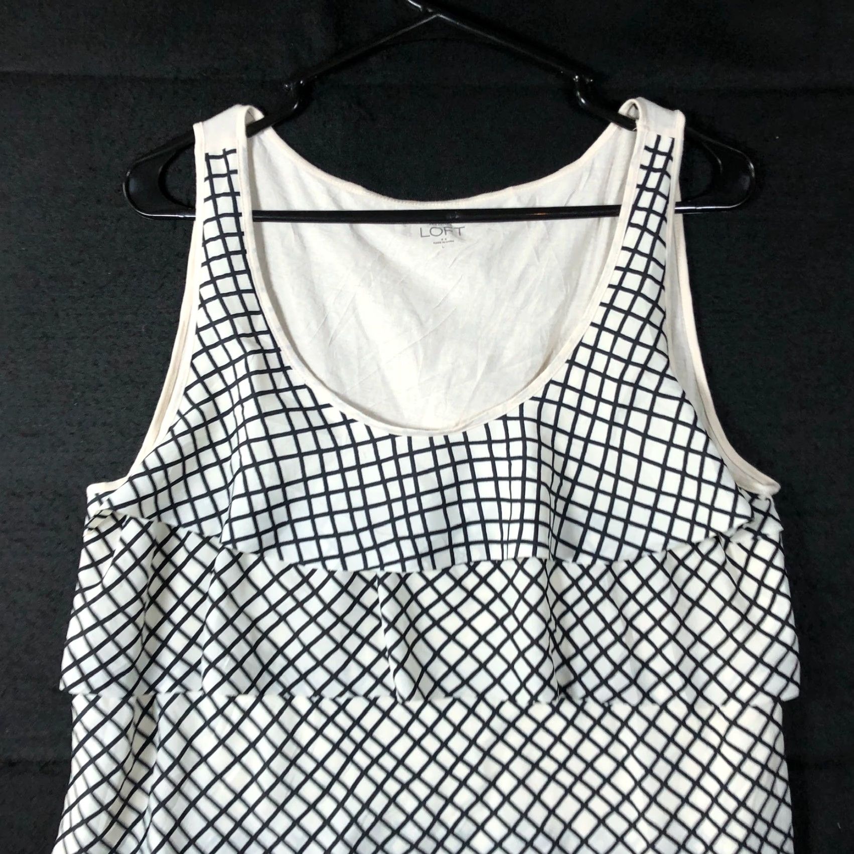 Ann Taylor Ann Taylor LOFT Womens Blouse Tank Black Cream Sleeveless Ruffle Scoop Neck L Size L / US 10 / IT 46 - 2 Thumbnail