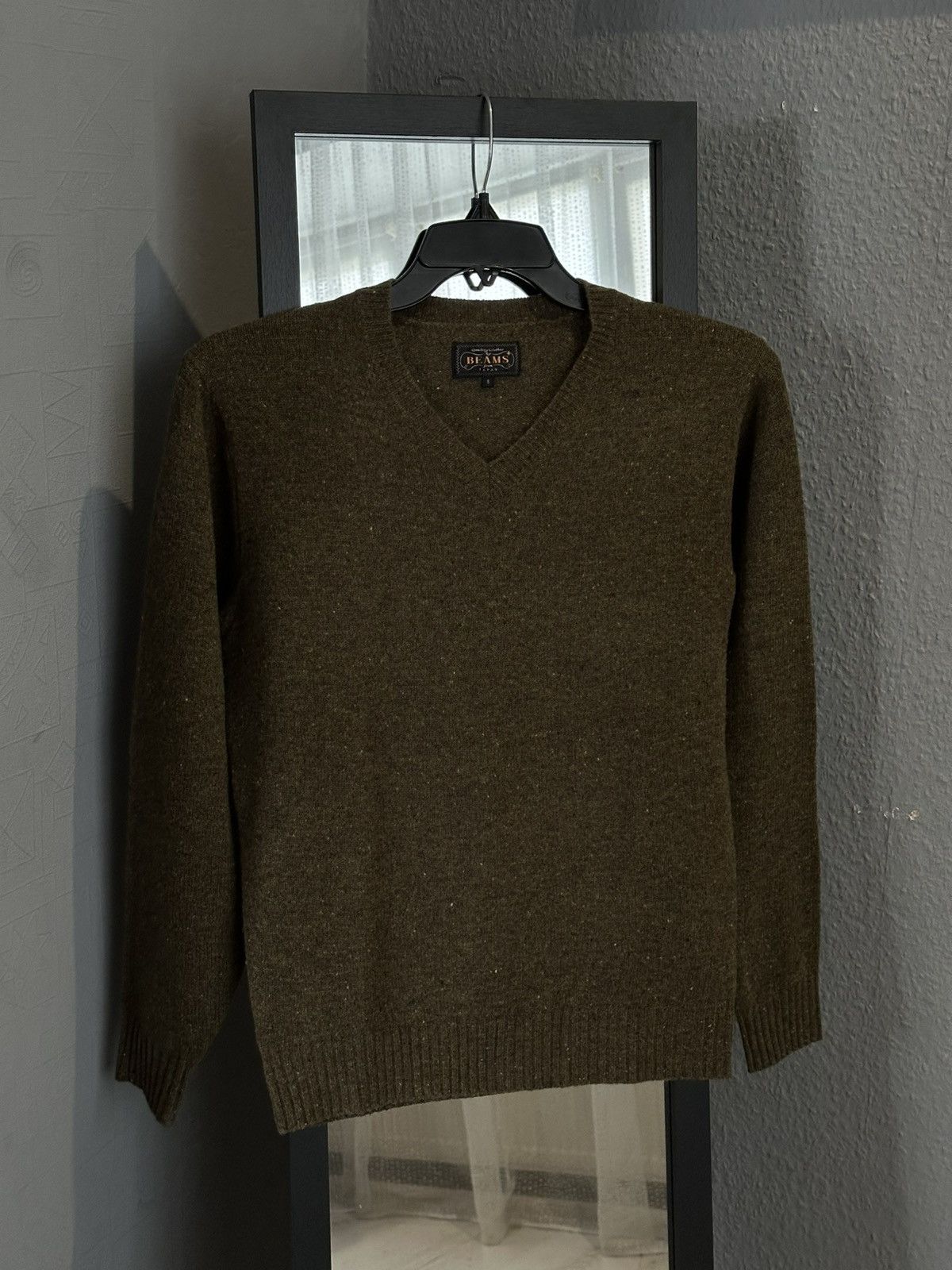 Beams Japan BEAMS Wool V-Neck Sweater — Olive Donegal Size US S / EU 44-46 / 1 - 3 Thumbnail