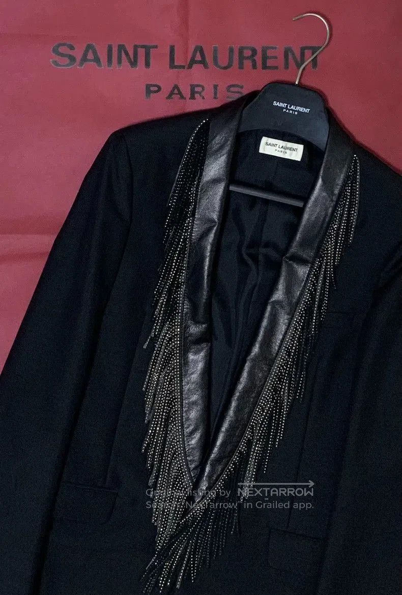 Saint Laurent Paris Saint Laurent SLP Runway Fringe Leather Collar Blazer Size US M / EU 48-50 / 2 - 6 Thumbnail