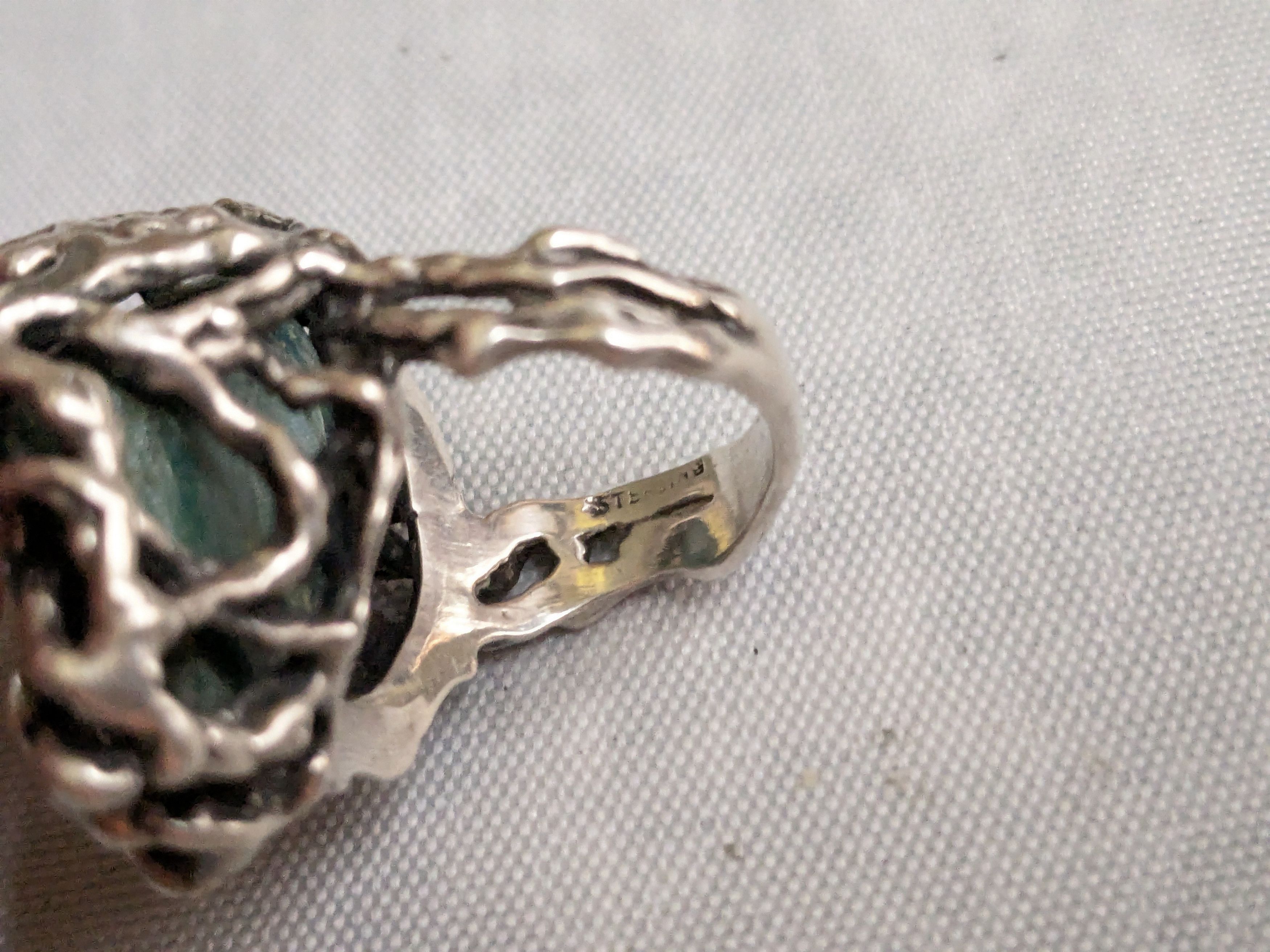 Jewelry Vintage Sterling Silver Ring Chrysocholla Brutalist 5.75 Size ONE SIZE - 13 Thumbnail