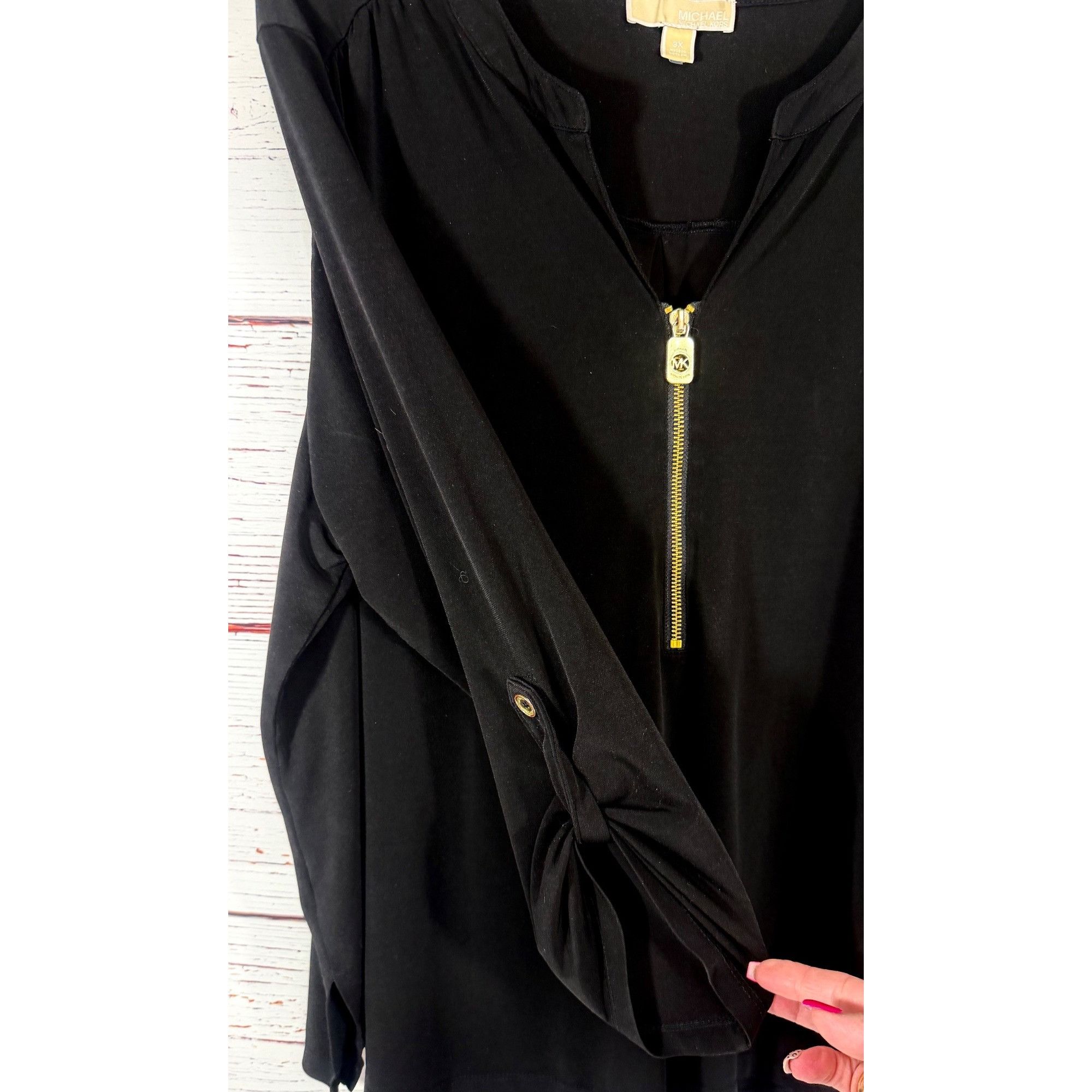 Other Michael Michael Kors Womens Blouse Tunic Black Zip Front 3X Size 3XL / US 20-22 - 6 Thumbnail