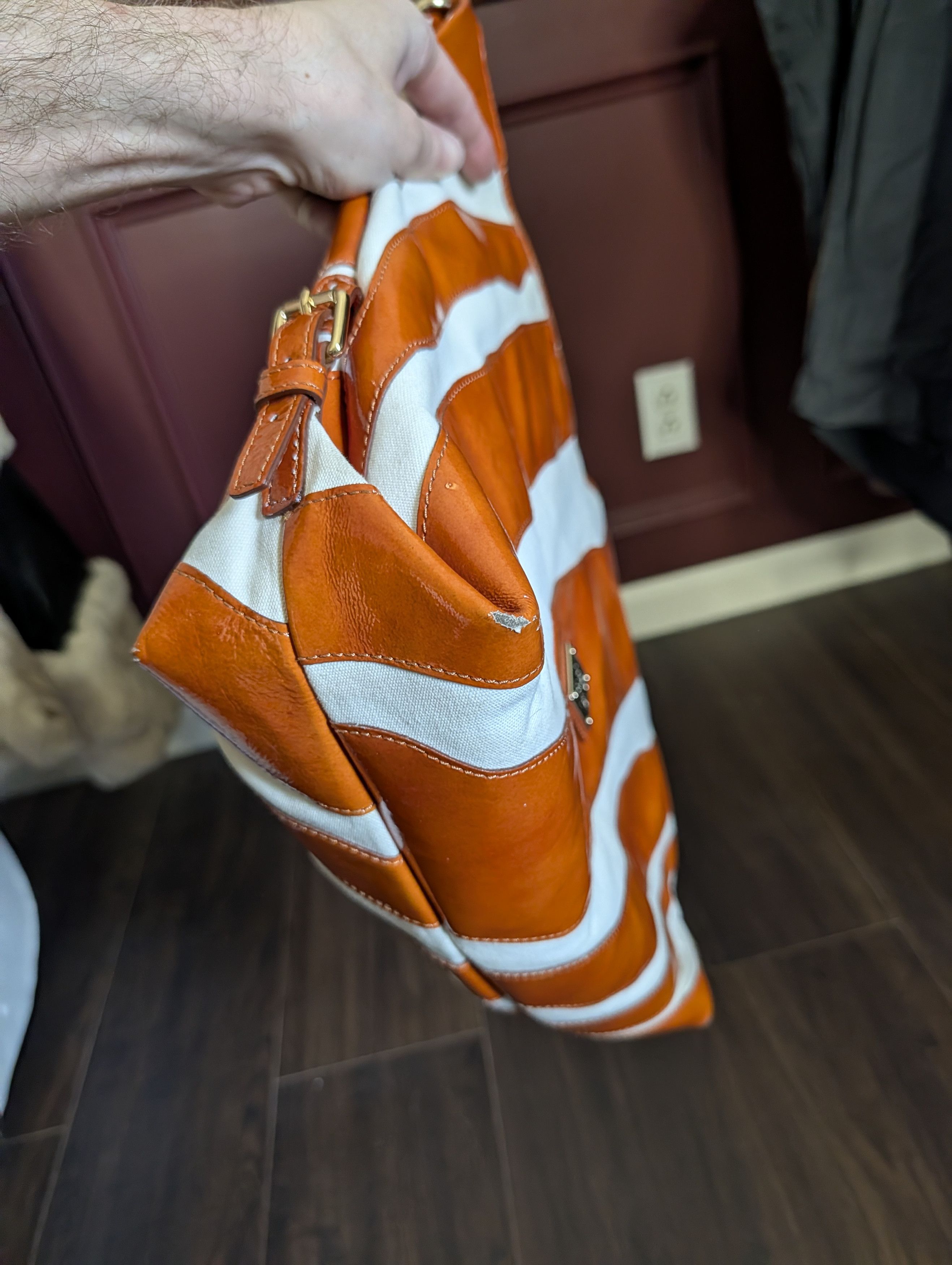 Dooney & Bourke Orange patent / white canvas striped handbag large Size ONE SIZE - 6 Thumbnail