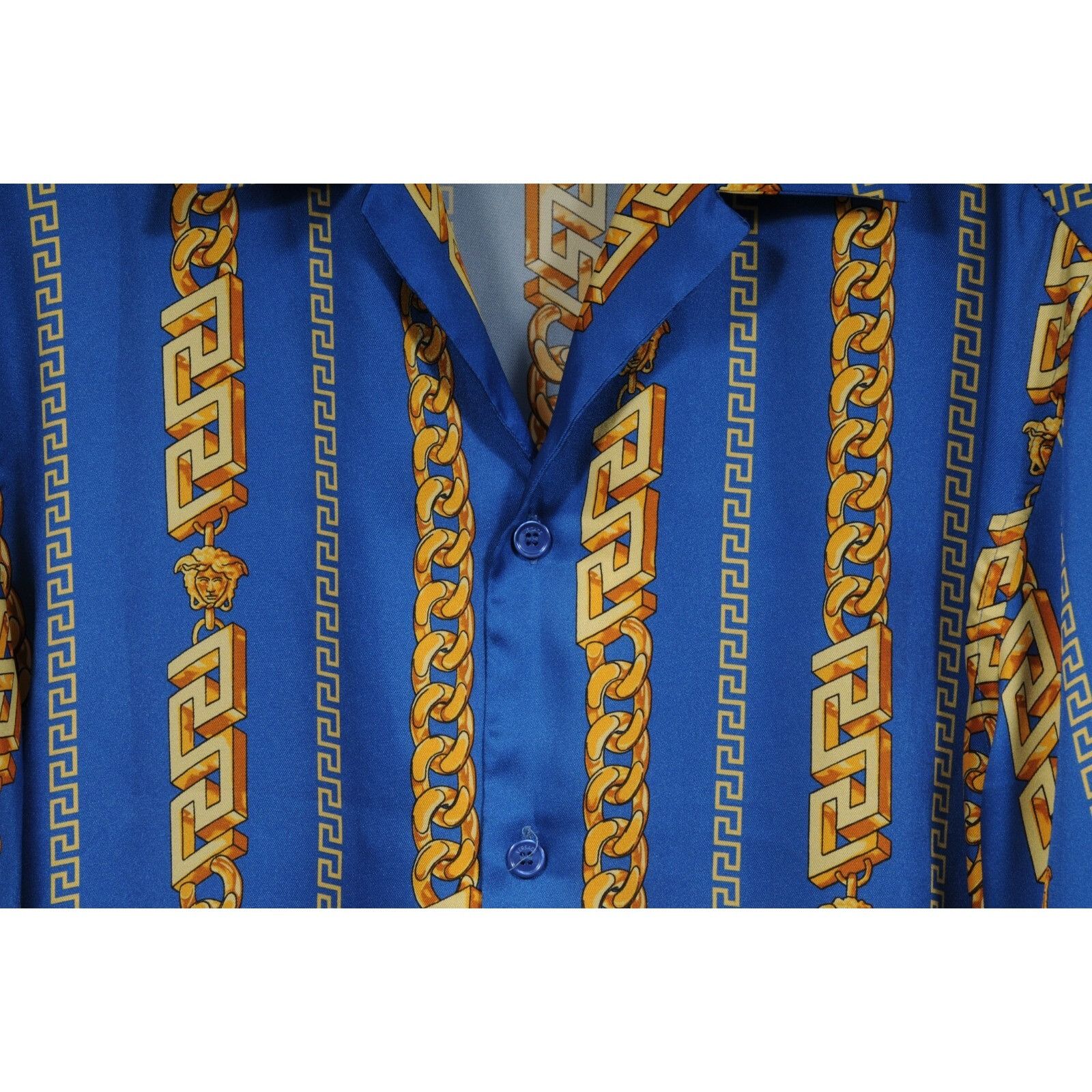 Versace Chain Link Bowling Shirt IT 48 Blue Gold Size US M / EU 48-50 / 2 - 3 Thumbnail